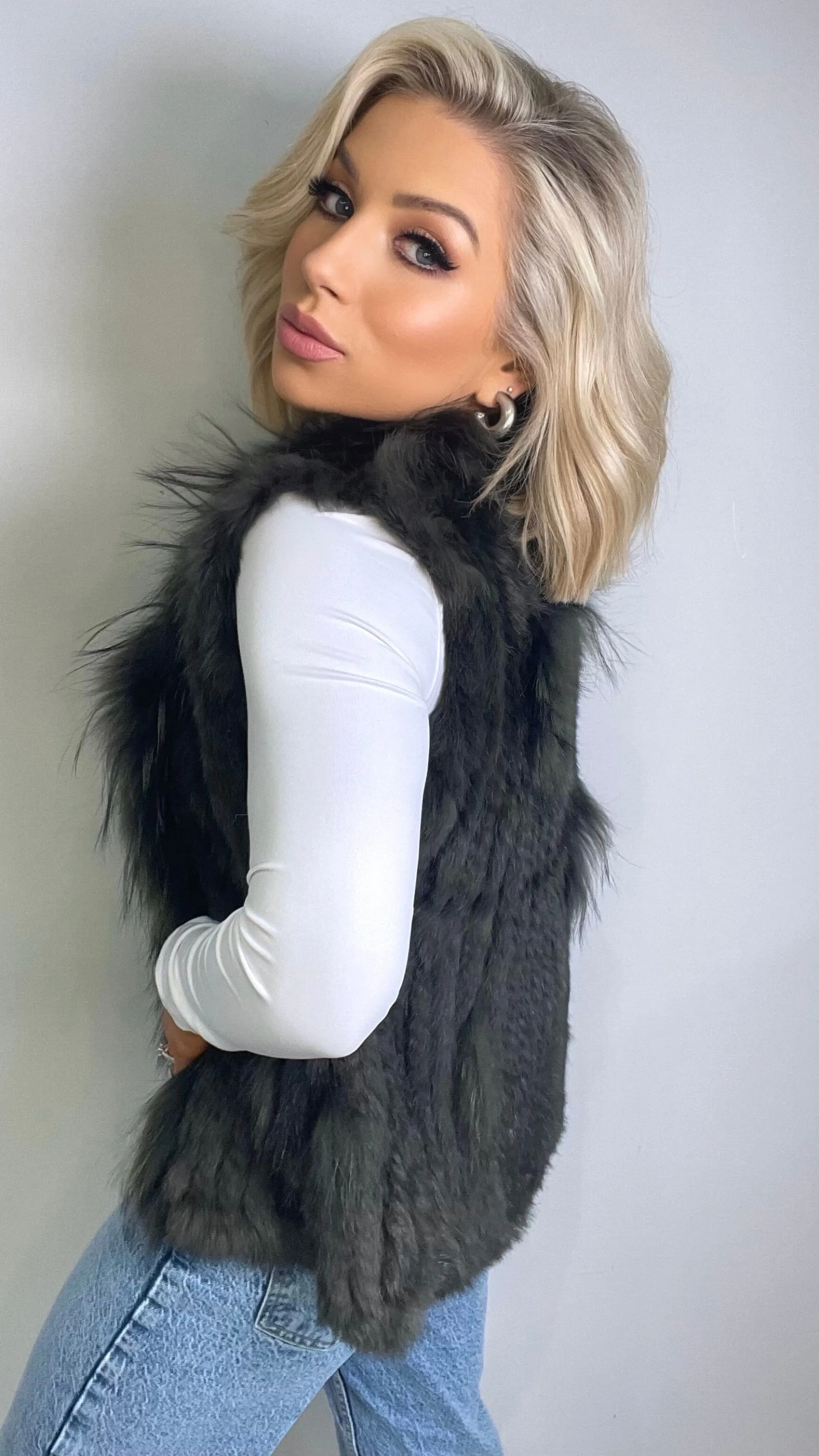 KIM FUR GILET - KHAKI