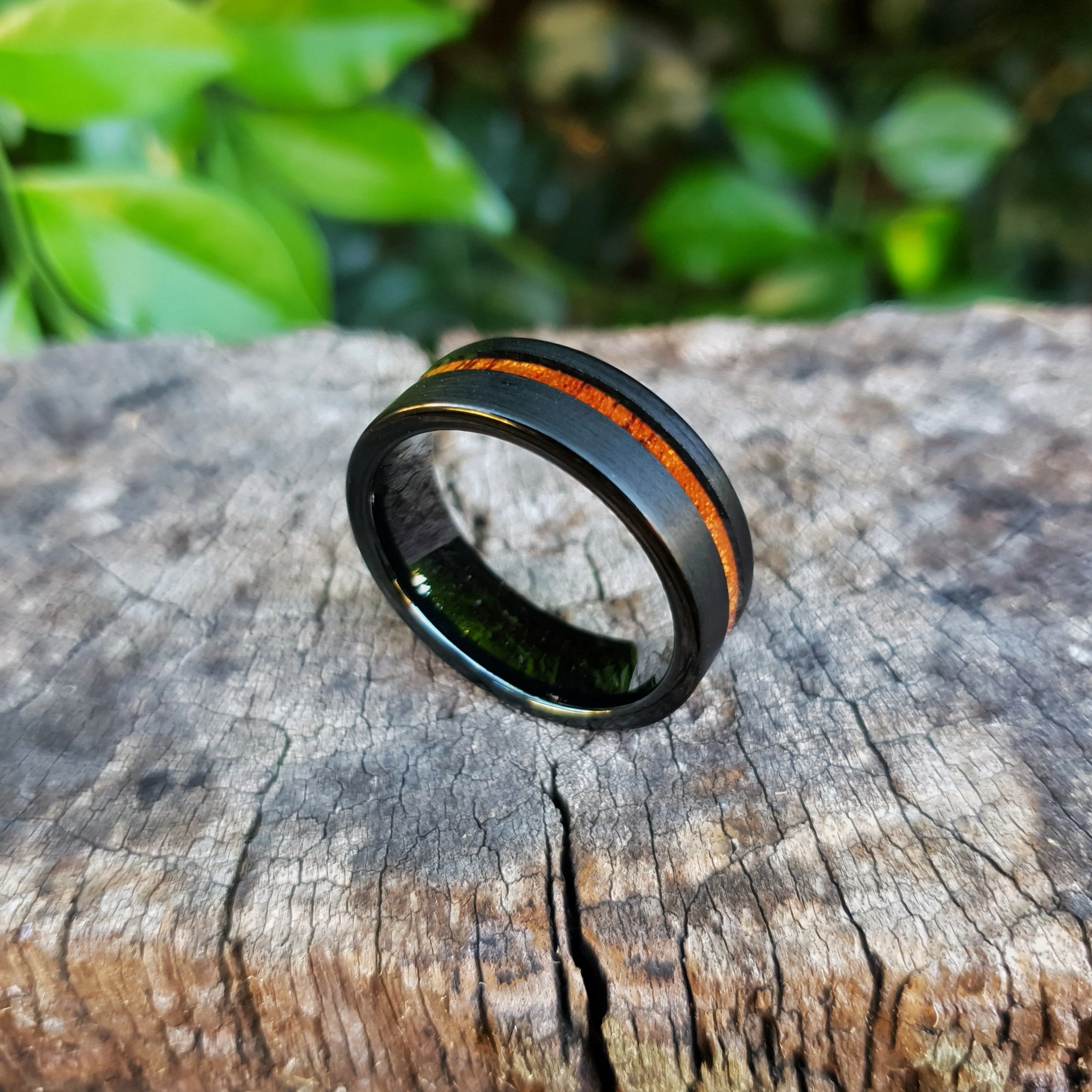 Koa Wood & Brushed Black Tungsten Ring (8mm)