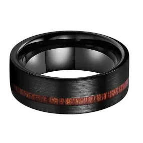 Koa Wood & Brushed Black Tungsten Ring (8mm)