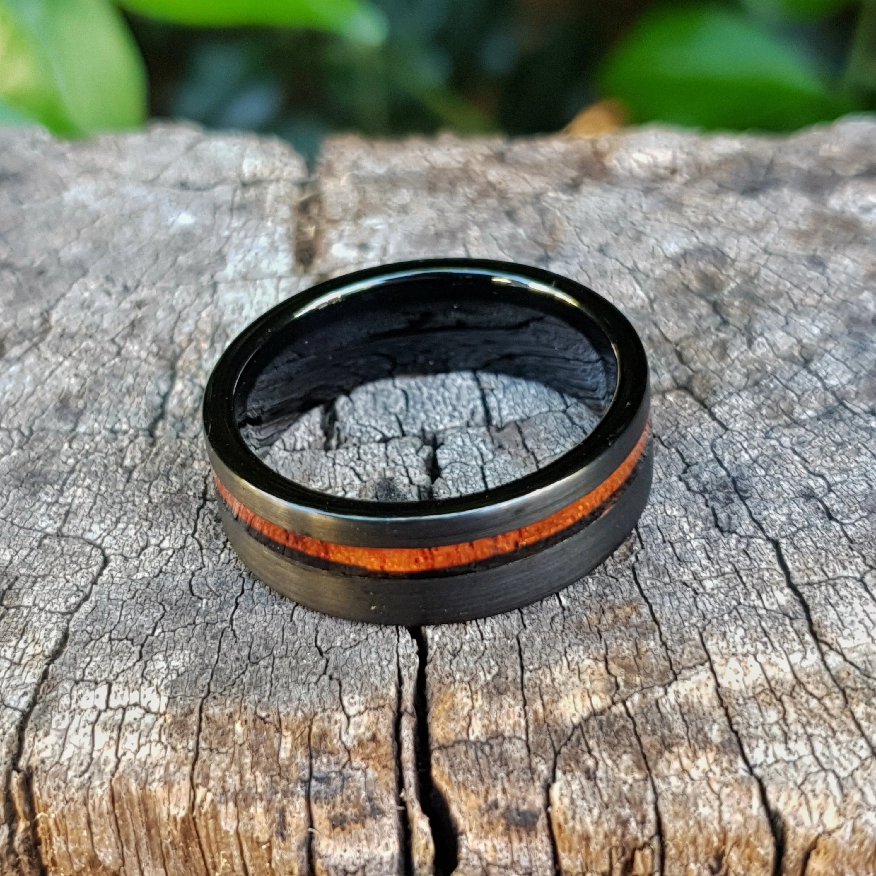 Koa Wood & Brushed Black Tungsten Ring (8mm)