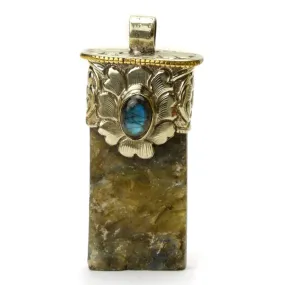 Labradorite Golden Fire Rough Tabular Pendant with Fine Labradorite Cabochon # 88 - 2