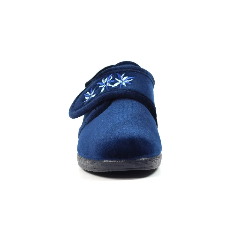 Ladies Bedroom Slippers Lunar Wedge Heel Navy Paula Strap Over