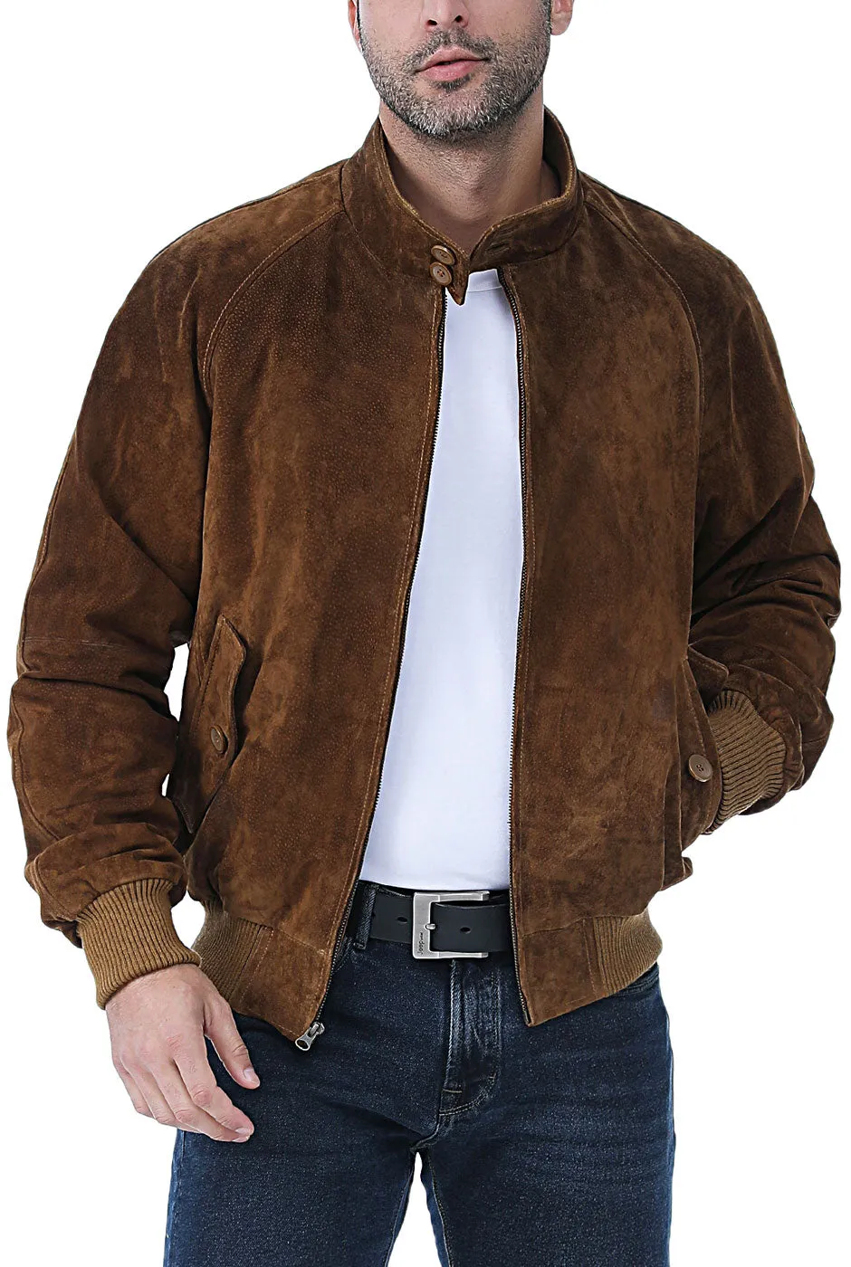 Landing Leathers Men WWII Suede Leather Bomber Jacket