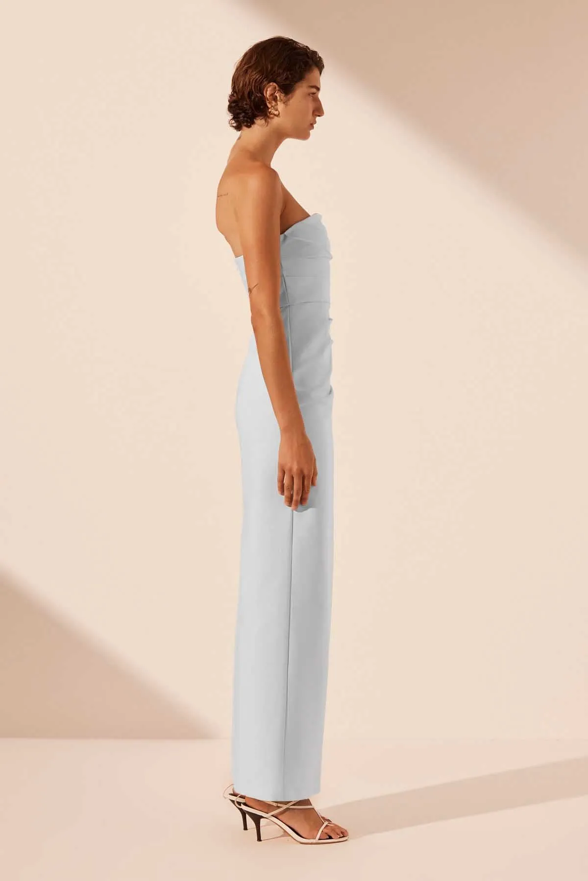 LANI STRAPLESS DRAPED MAXI DRESS - SKY