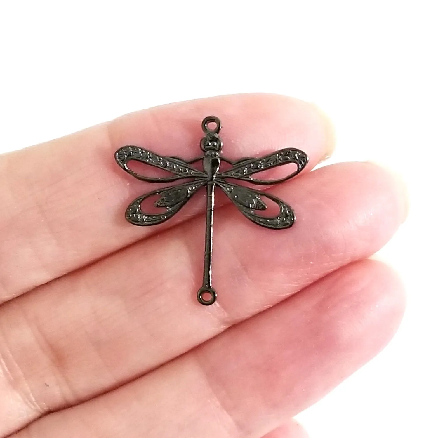 Large Black Filigree Dragonfly Charm, 1 Loop, Lot Size 10, #08BL