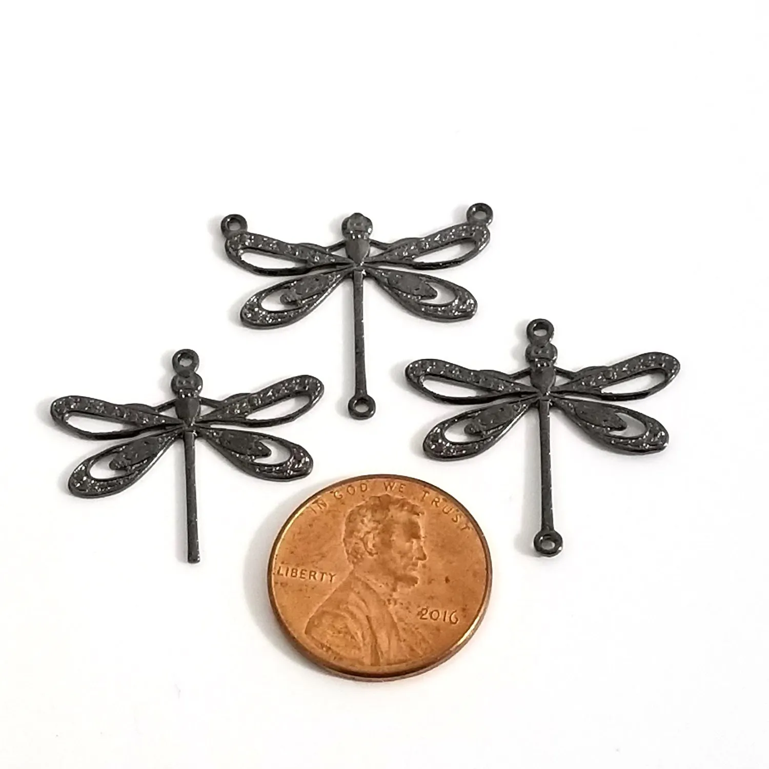 Large Black Filigree Dragonfly Charm, 1 Loop, Lot Size 10, #08BL