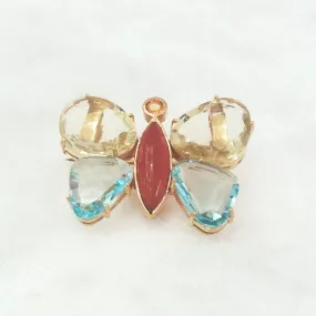 Lemon Quartz, Citrine, Carnelian & Blue Topaz Butterfly Brooch Pin