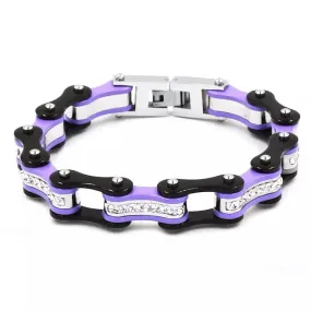 Light Purple Bling Motorcycle Bracelet,Stainless Steel