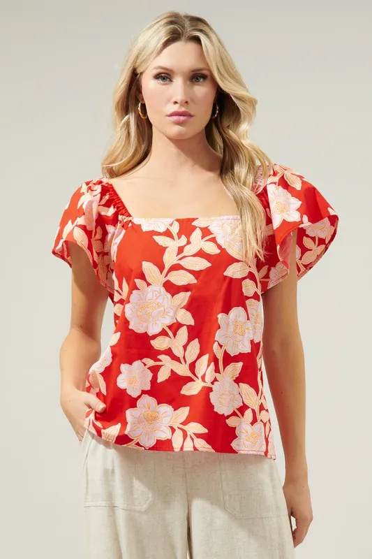 Lilo Tropics Flutter Sleeve Top