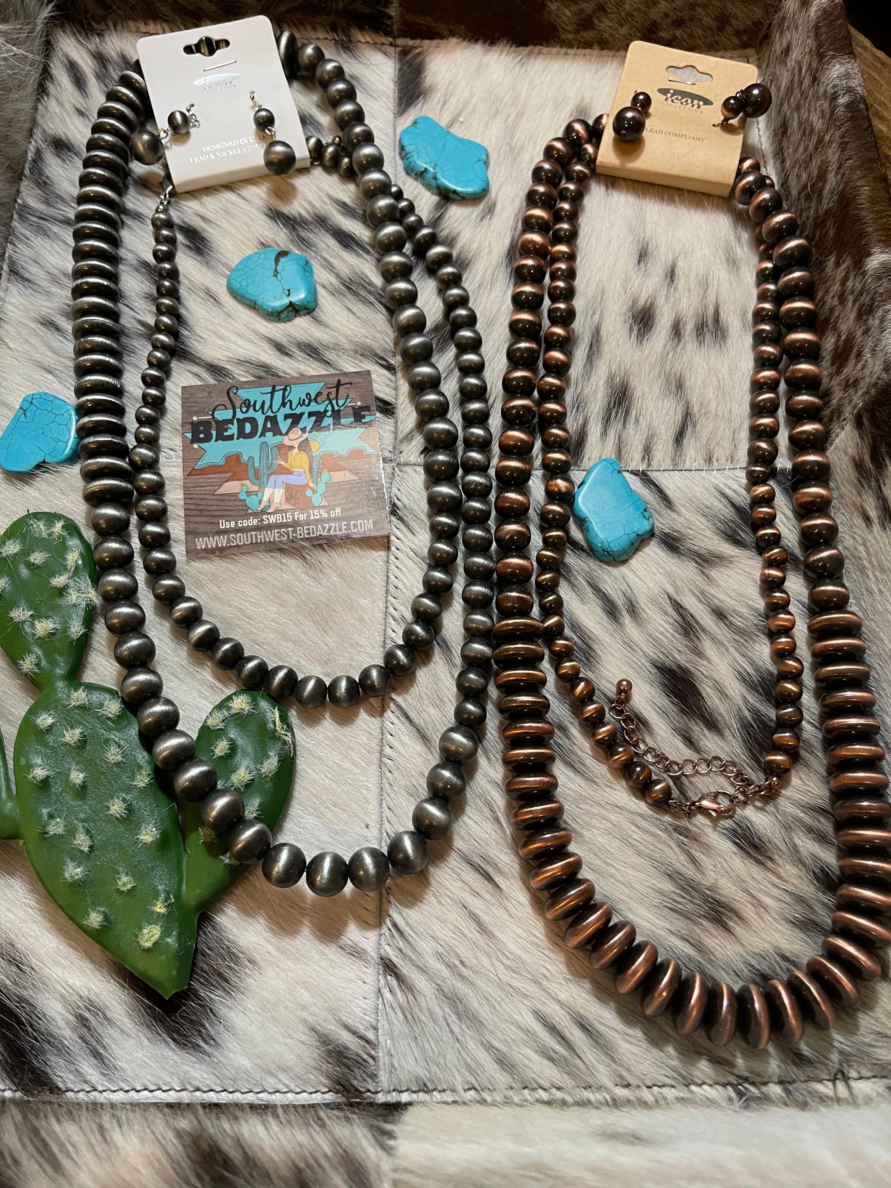 Long 48” Western Navajo Disk/Ball NECKLACE SET