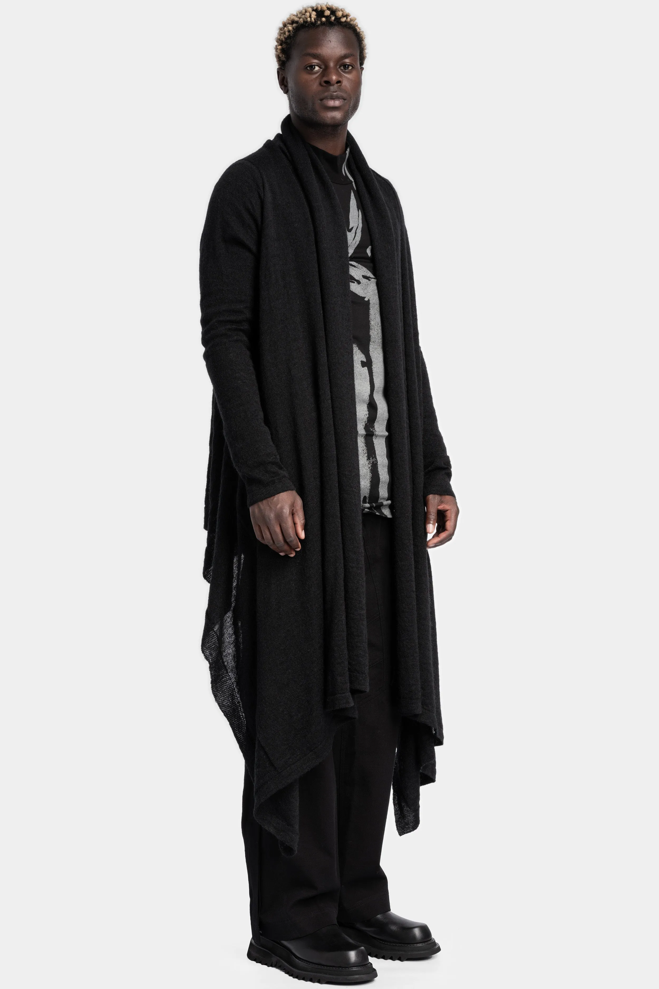 Long wool blend cardigan, Black