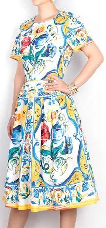 'Majolica' Print A-Line Dress