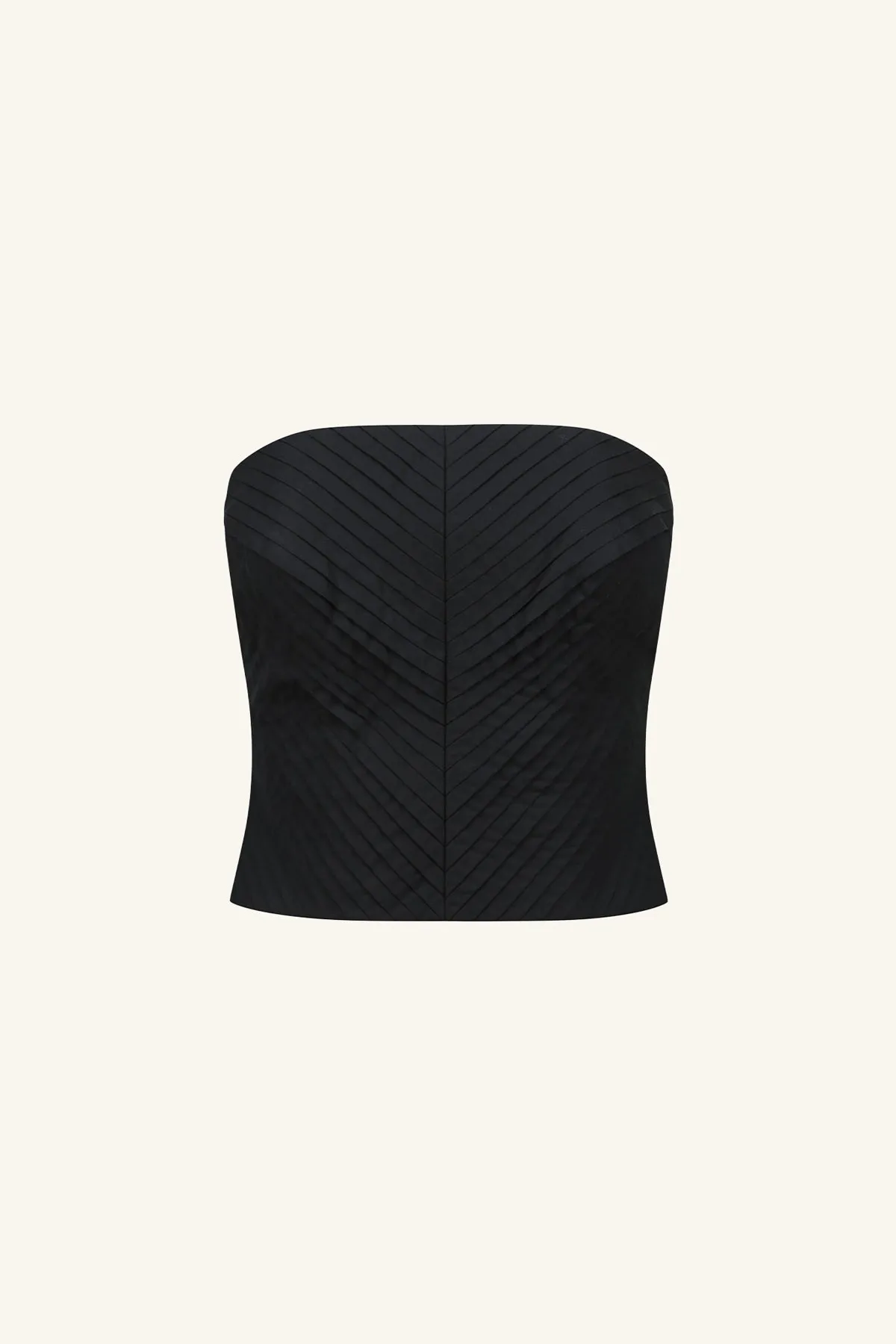 MAREVA STRAPLESS PLEATED TOP - BLACK