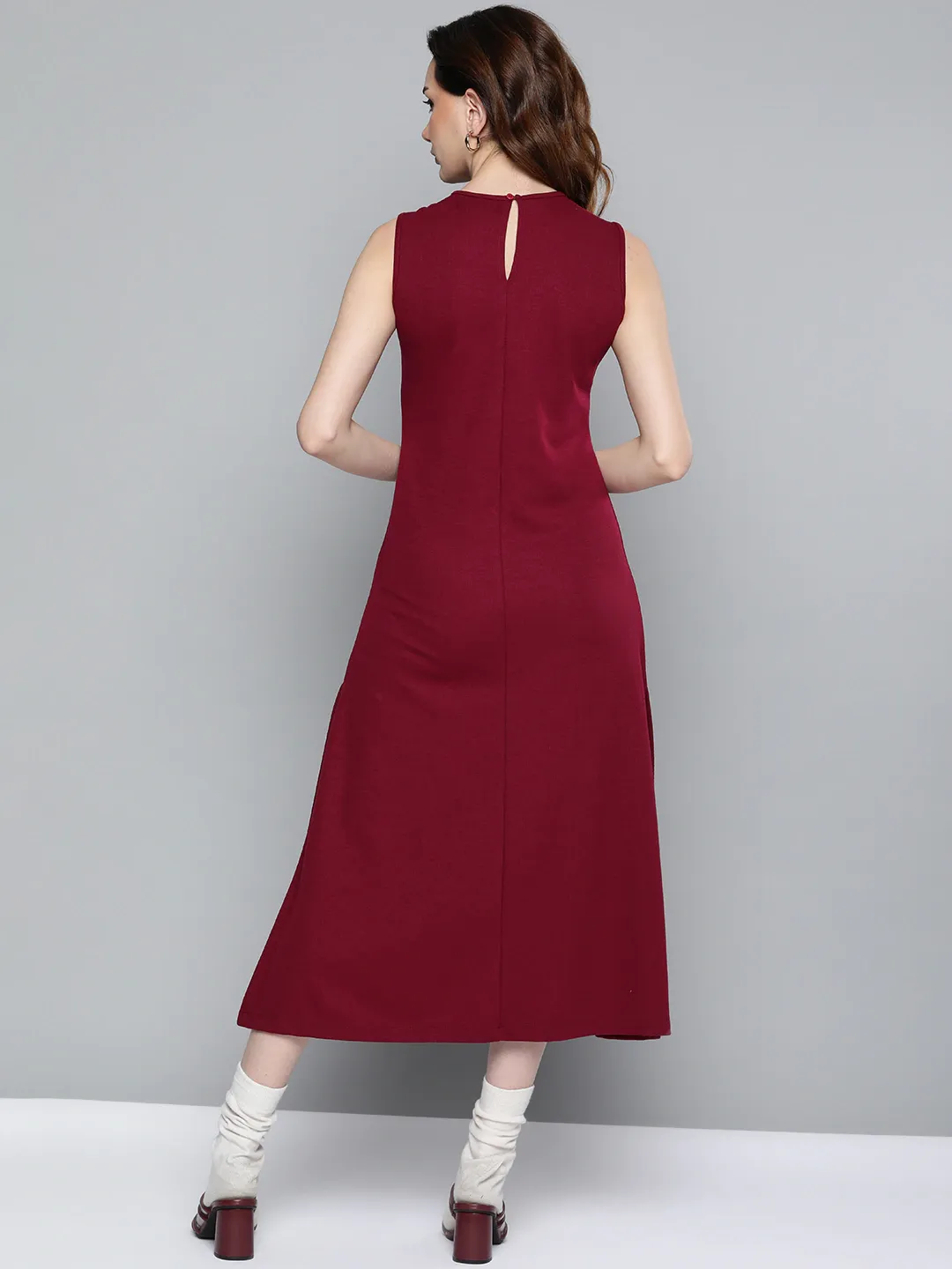 Maroon Rib A-Line Maxi Dress