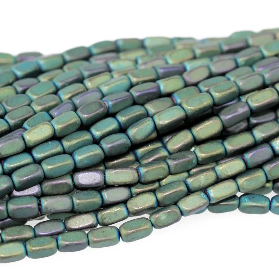 MATTE Hematite Green Plated 2x4 Cut Nugget 15-16 Inch