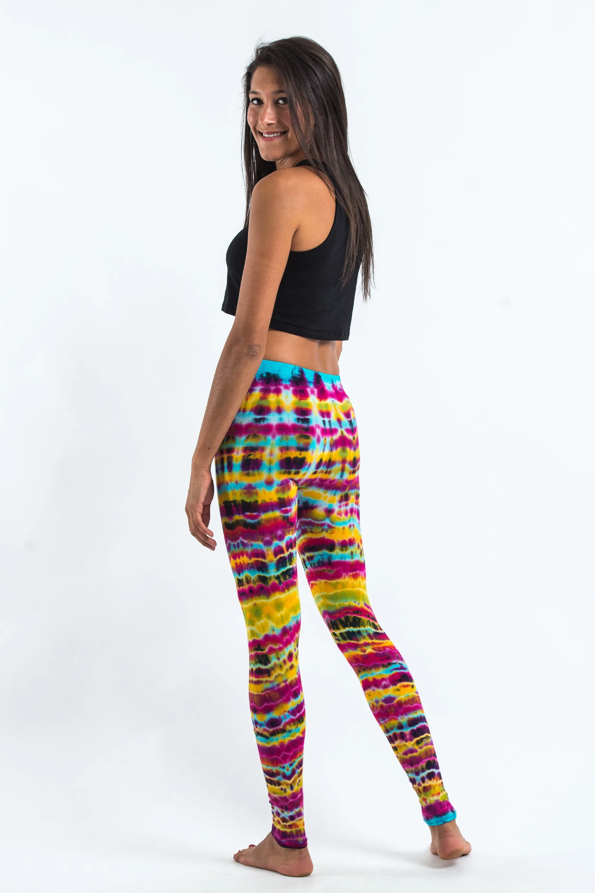 Melting Stripes Tie Dye Cotton Leggings in Trippy Rainbow