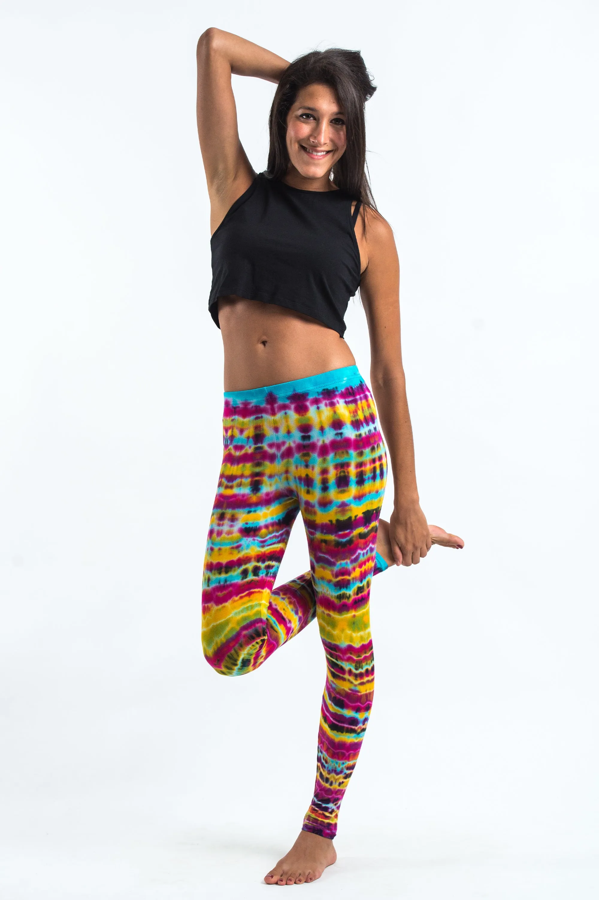 Melting Stripes Tie Dye Cotton Leggings in Trippy Rainbow