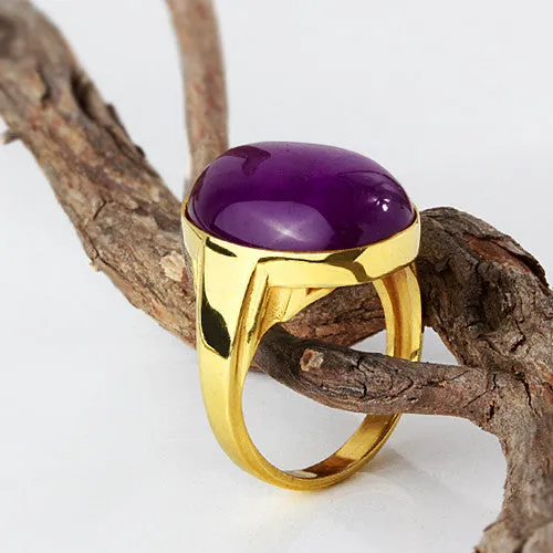 Mens 14k Gold Ring with Natural Purple Agate Stone