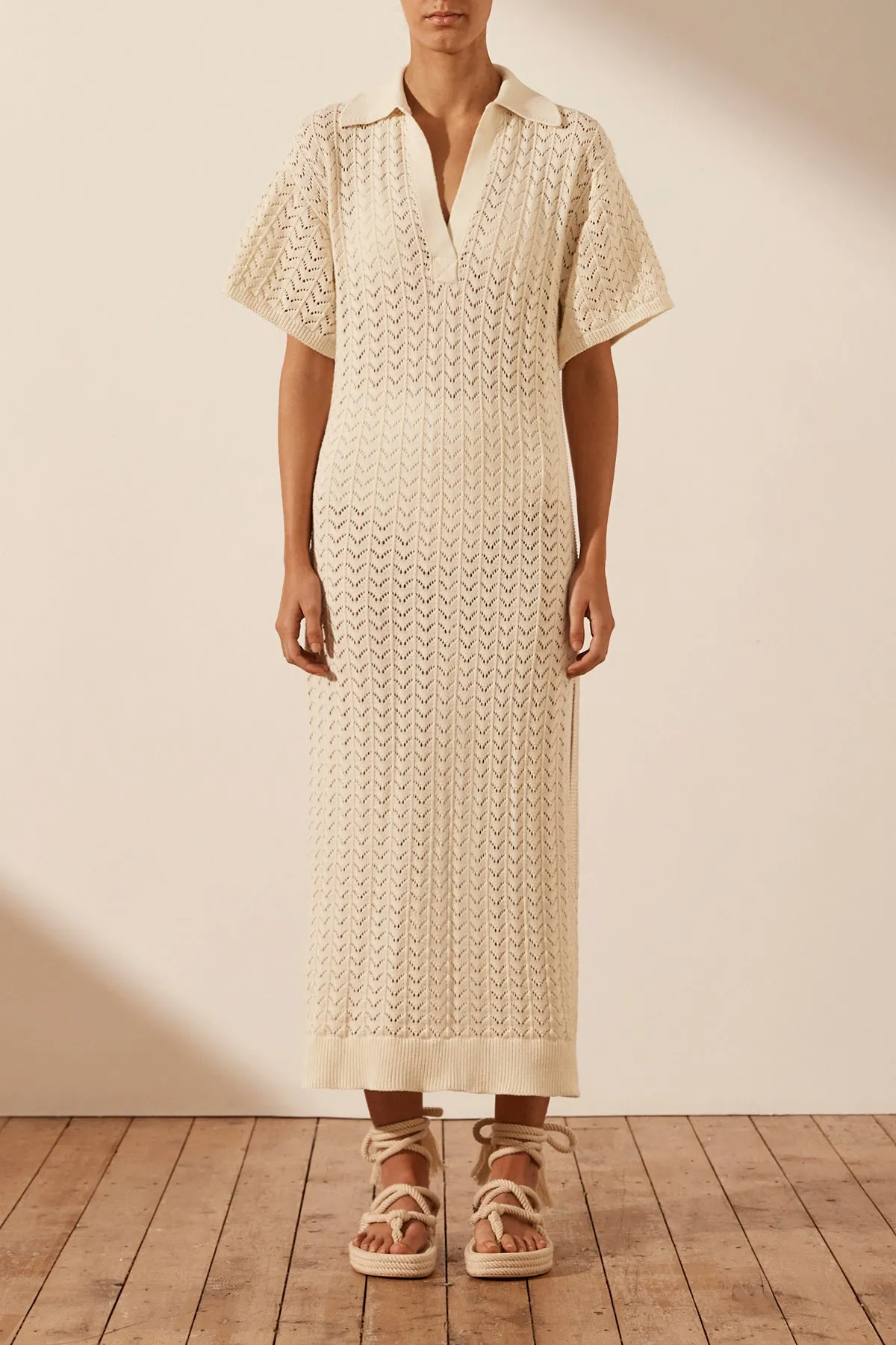 MIKALA CROCHET POLO MIDI DRESS - COCONUT