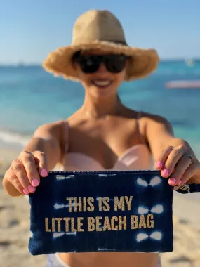 Mini Luxe Clutch Wristlet: Blue Shibori Gold Glitter "This is my Little Beach Bag"