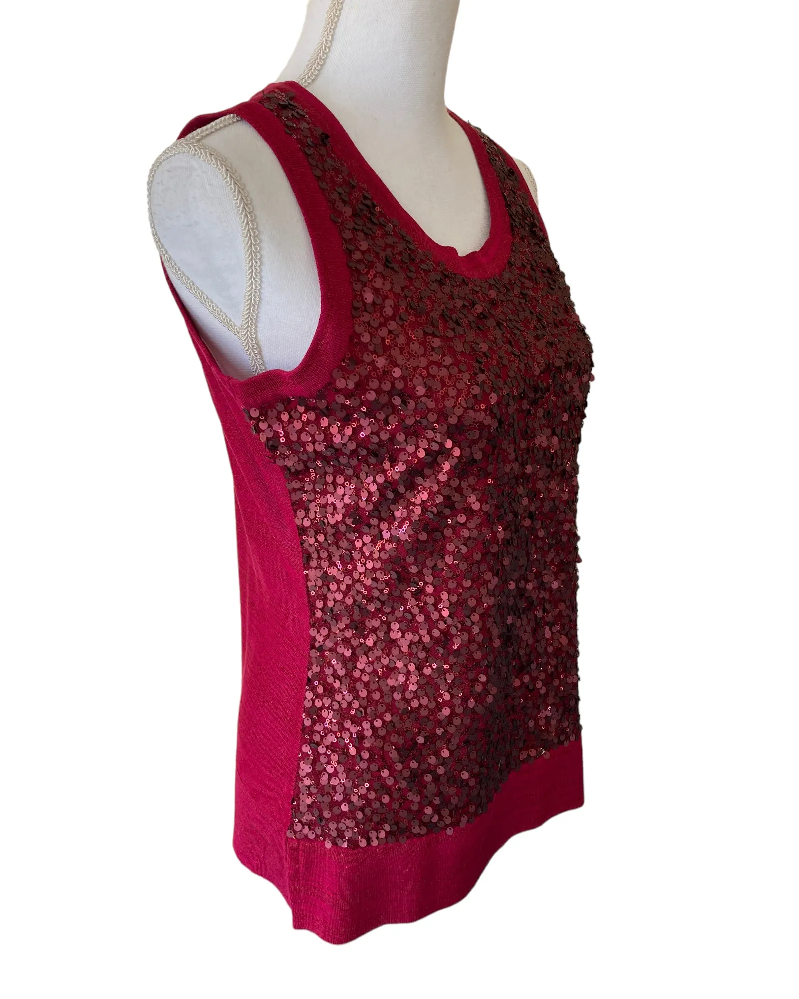 Misook Cranberry Red Sequin Metallic Sweater Set, XS