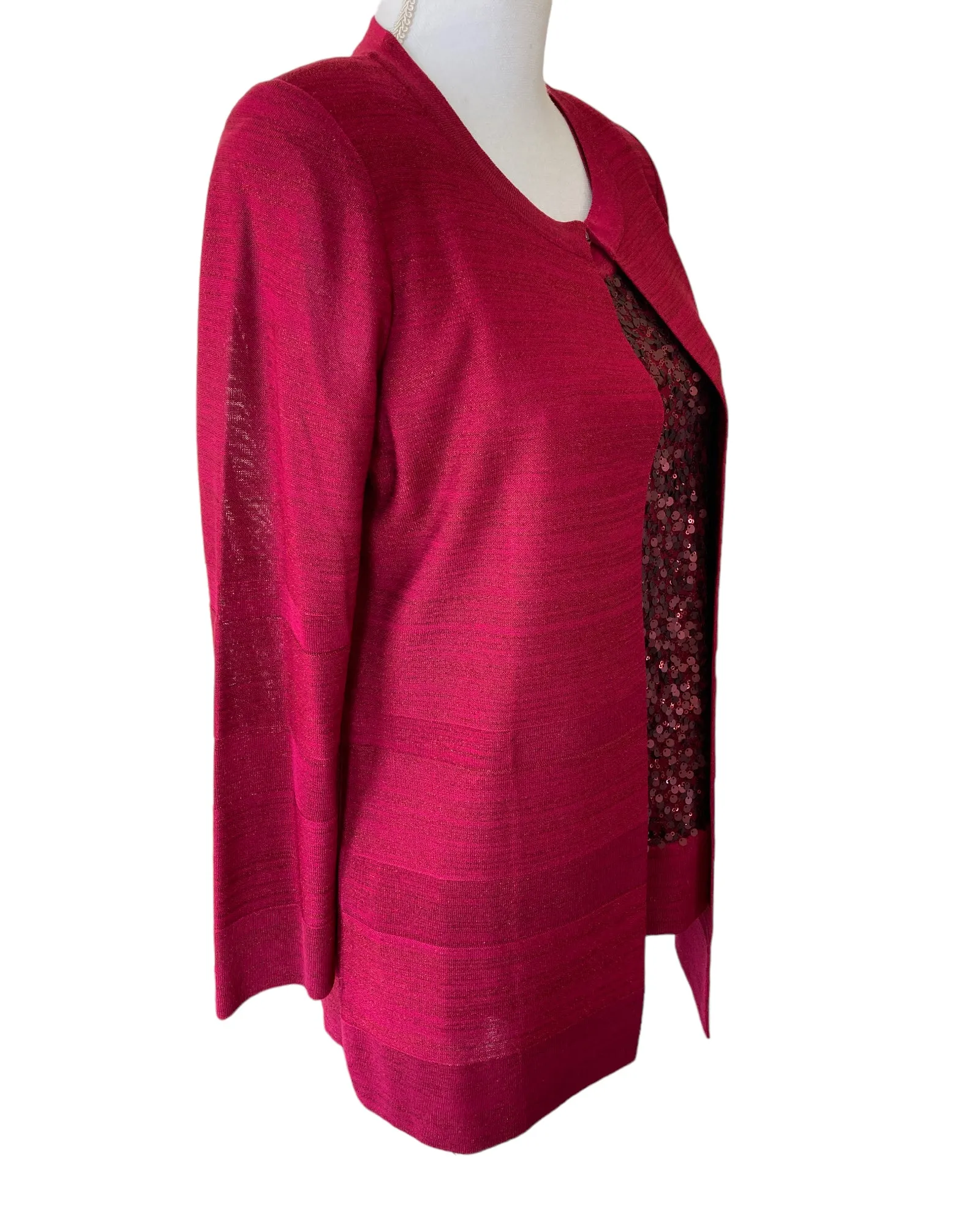 Misook Cranberry Red Sequin Metallic Sweater Set, XS