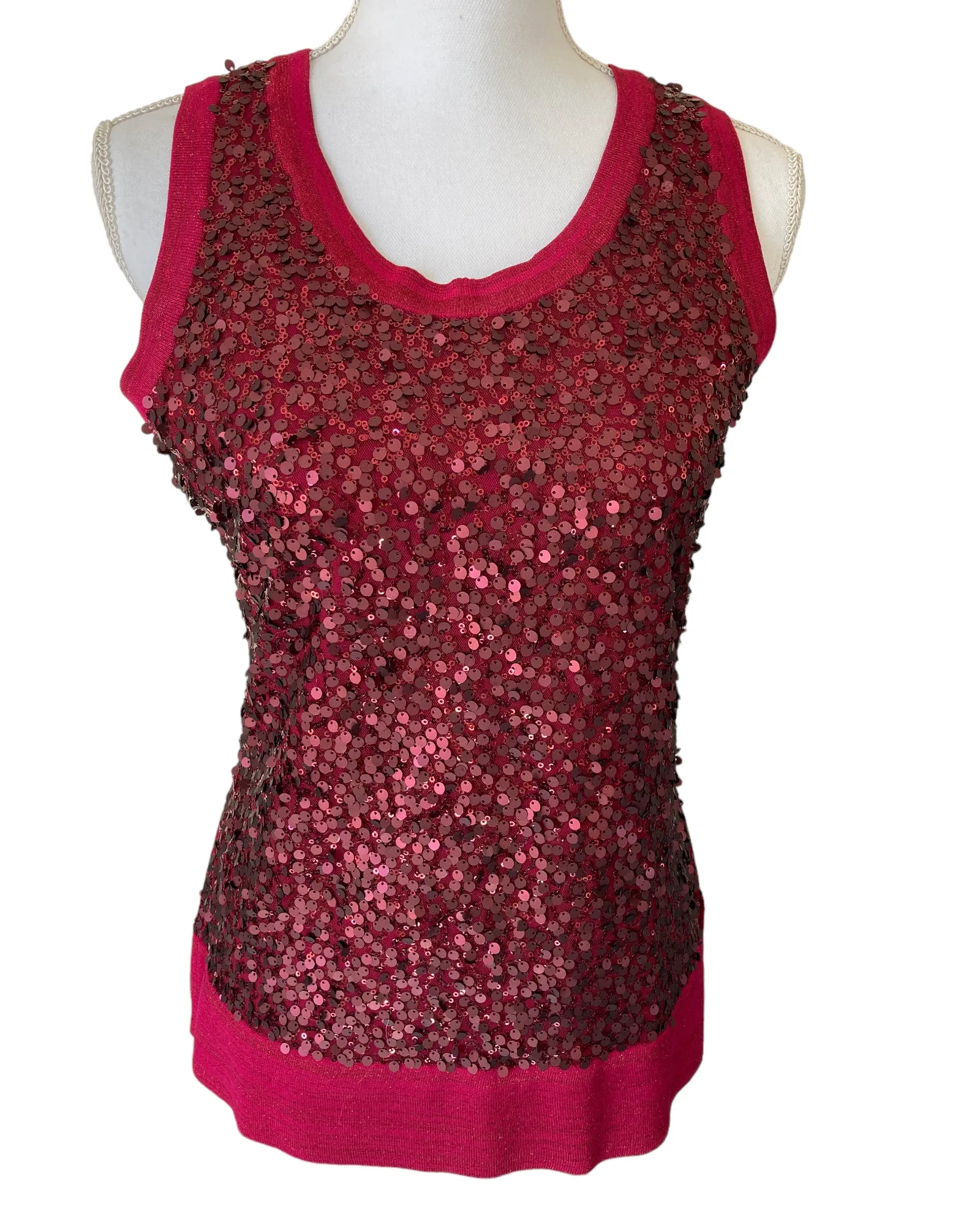 Misook Cranberry Red Sequin Metallic Sweater Set, XS