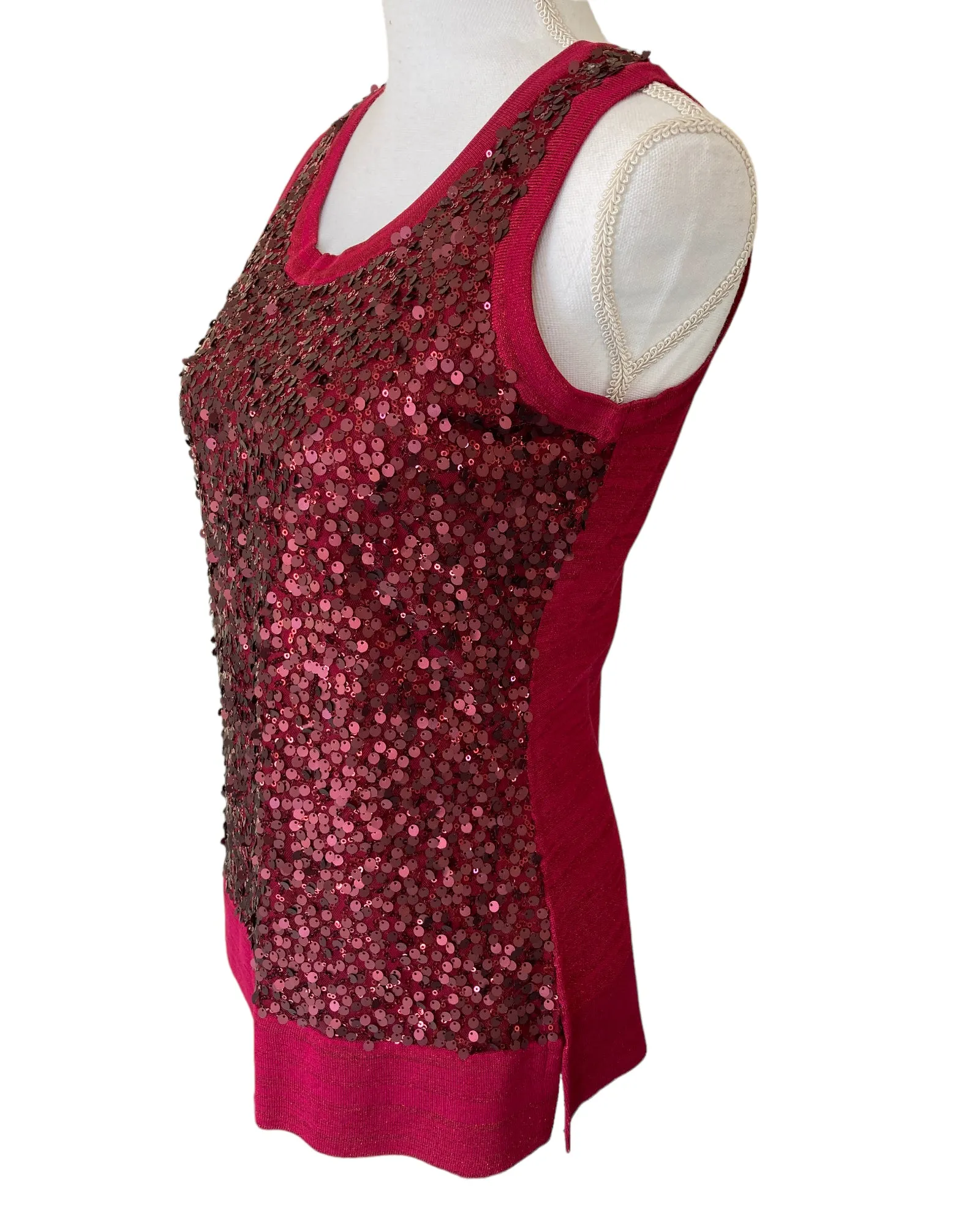 Misook Cranberry Red Sequin Metallic Sweater Set, XS