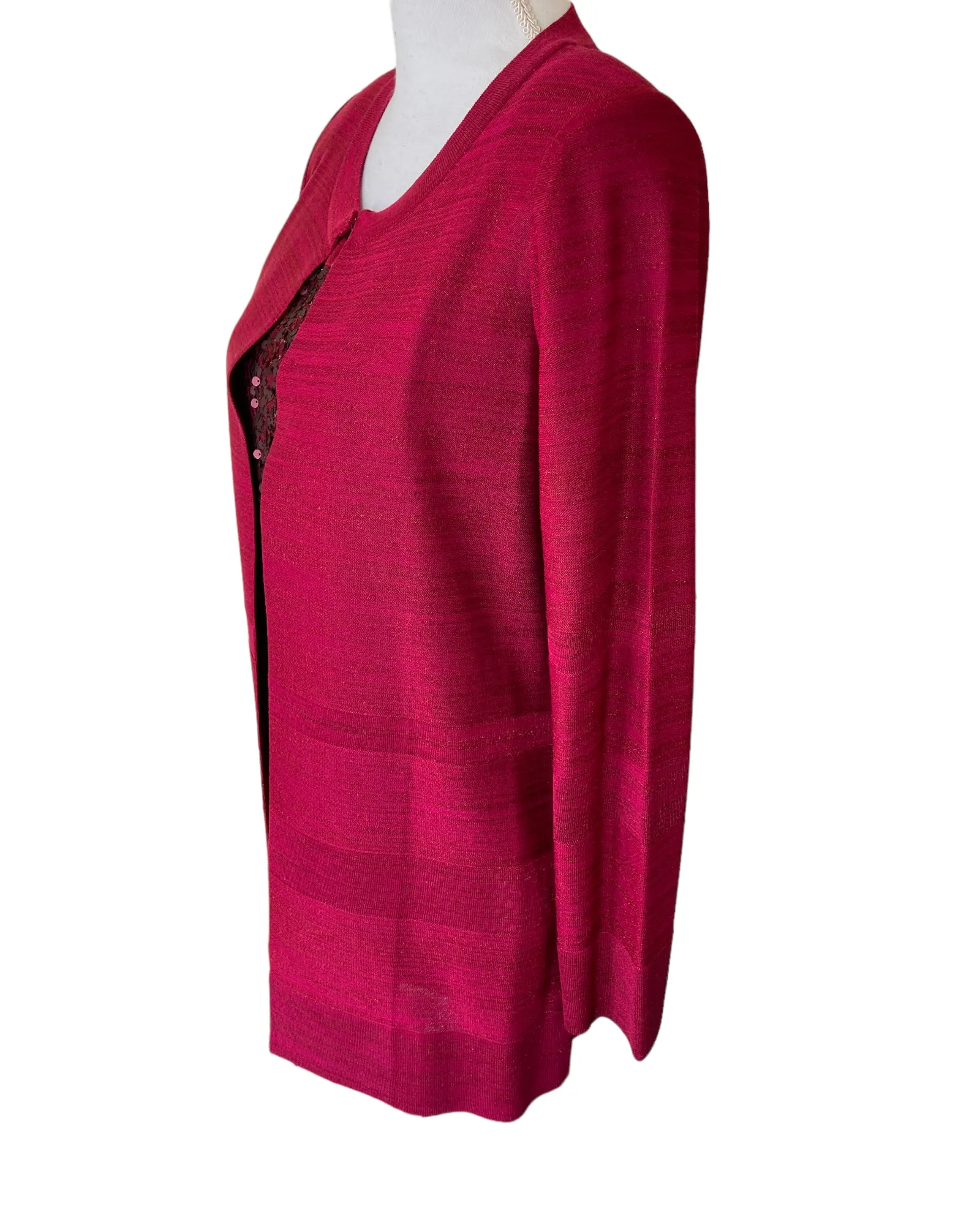 Misook Cranberry Red Sequin Metallic Sweater Set, XS