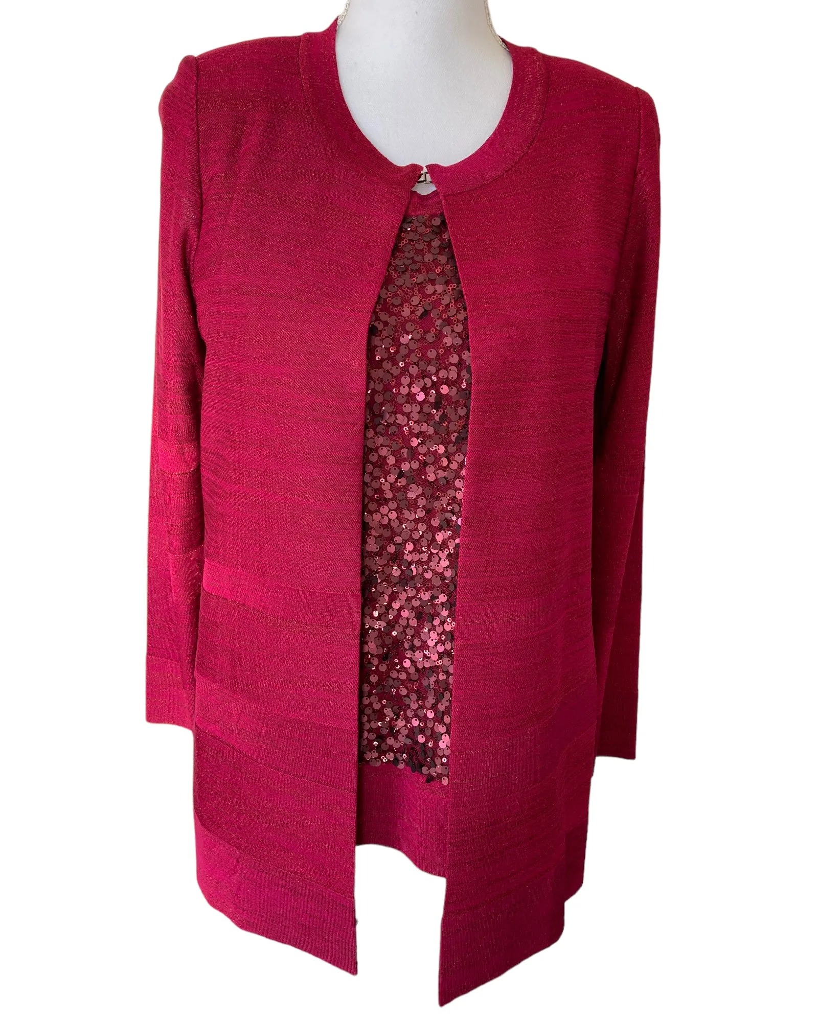 Misook Cranberry Red Sequin Metallic Sweater Set, XS