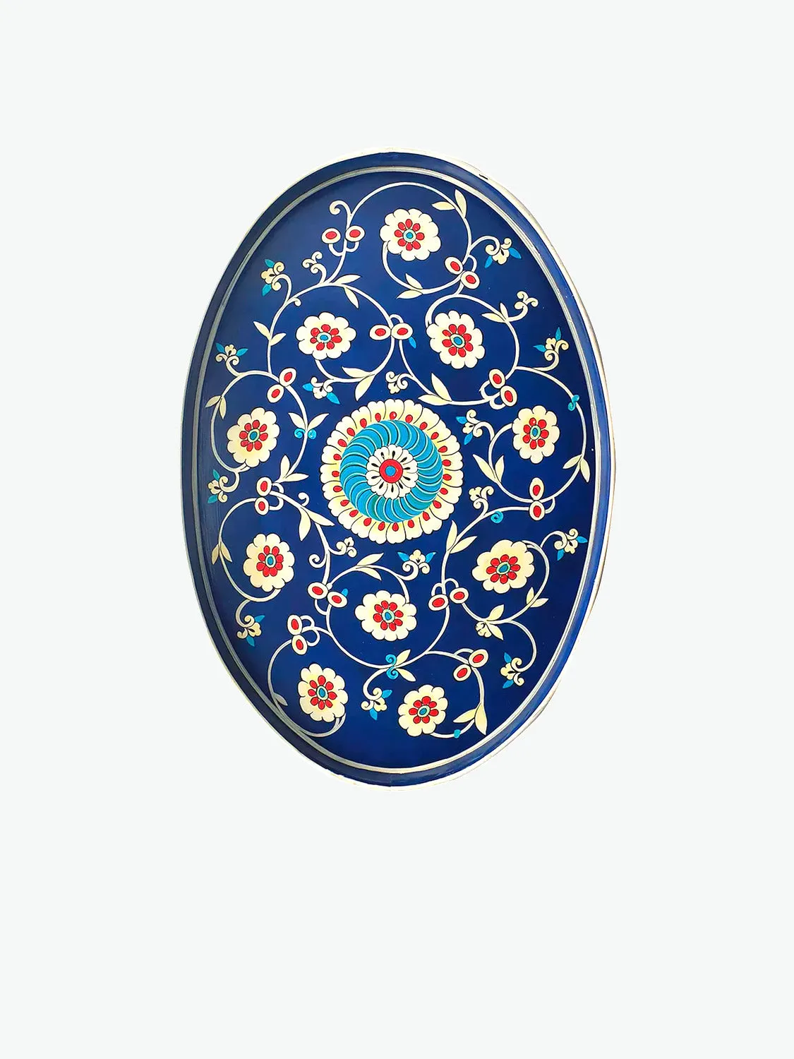 Multi-Blue Ikat Oval Hand-Painted Iron Tray