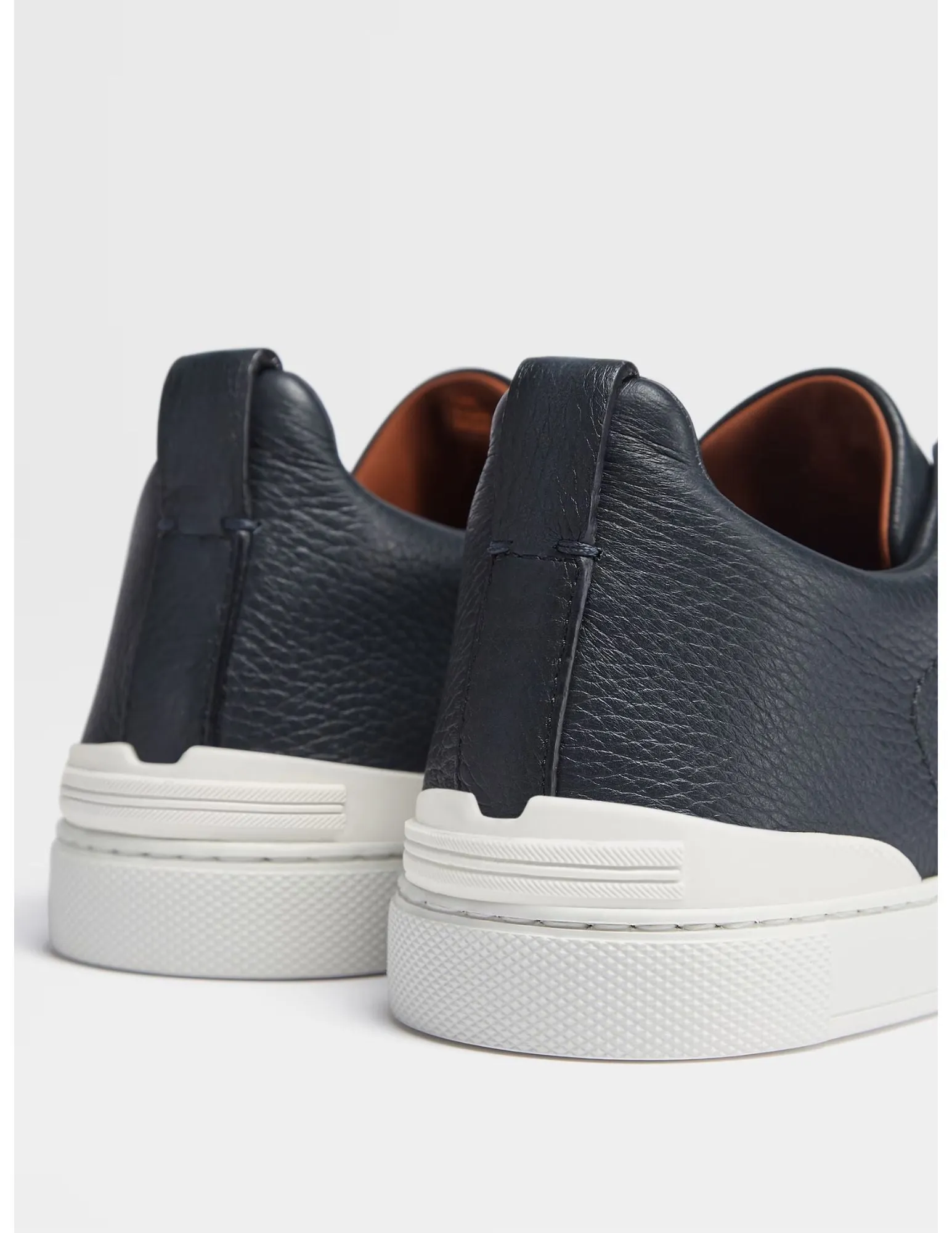 Navy Blue Grained Leather  and Suede Triple Stitch Sneakers