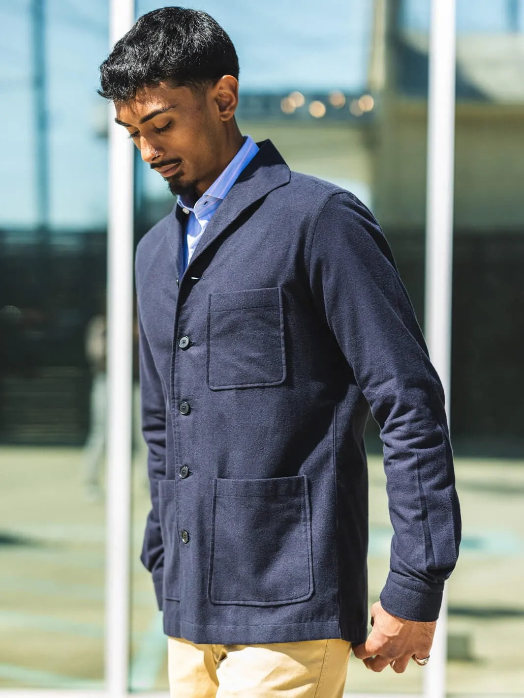 Navy Shawl Collar Overshirt