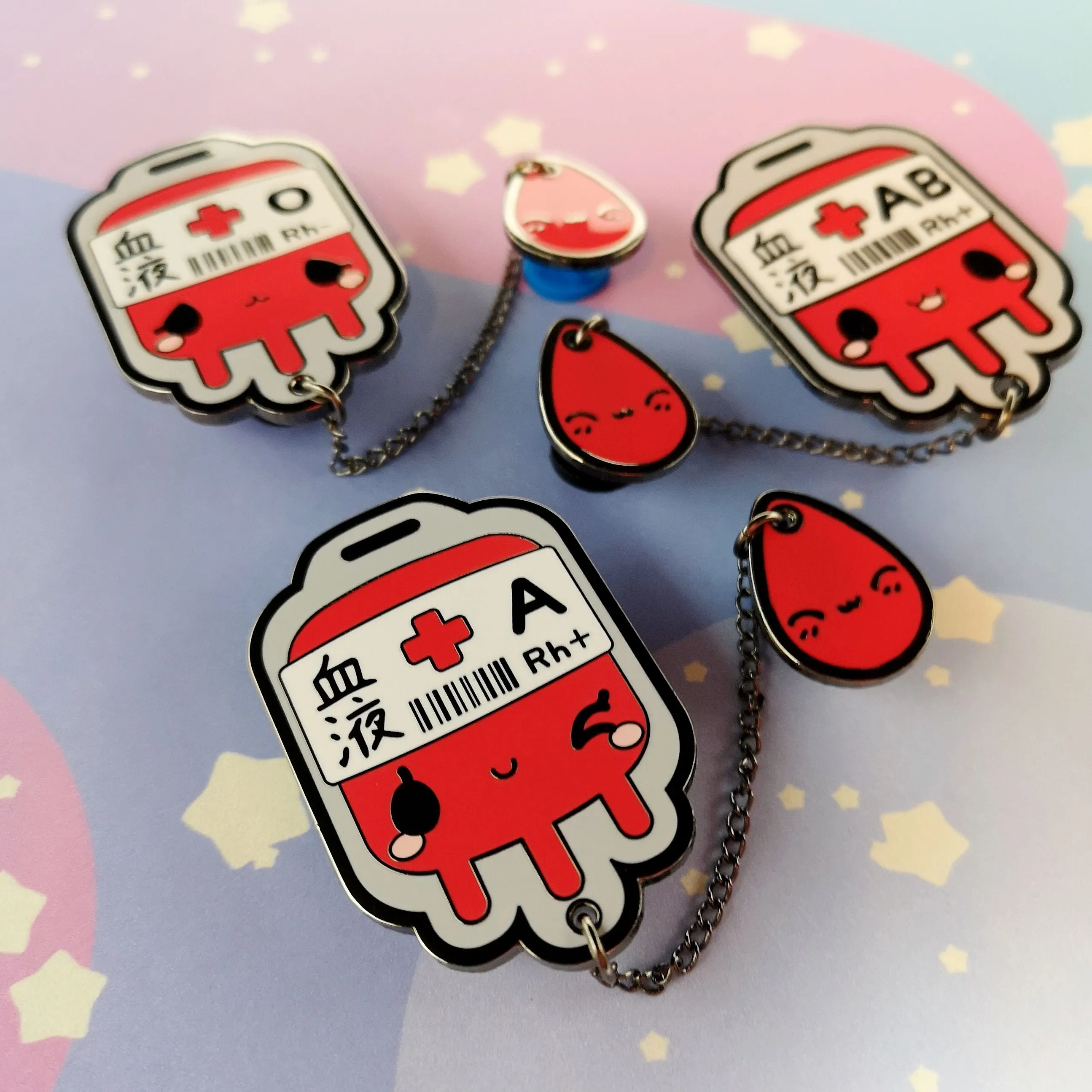 O  Positive Blood Bag -- Hard Enamel Collar Pin -- Kawaii Medical Pins Series