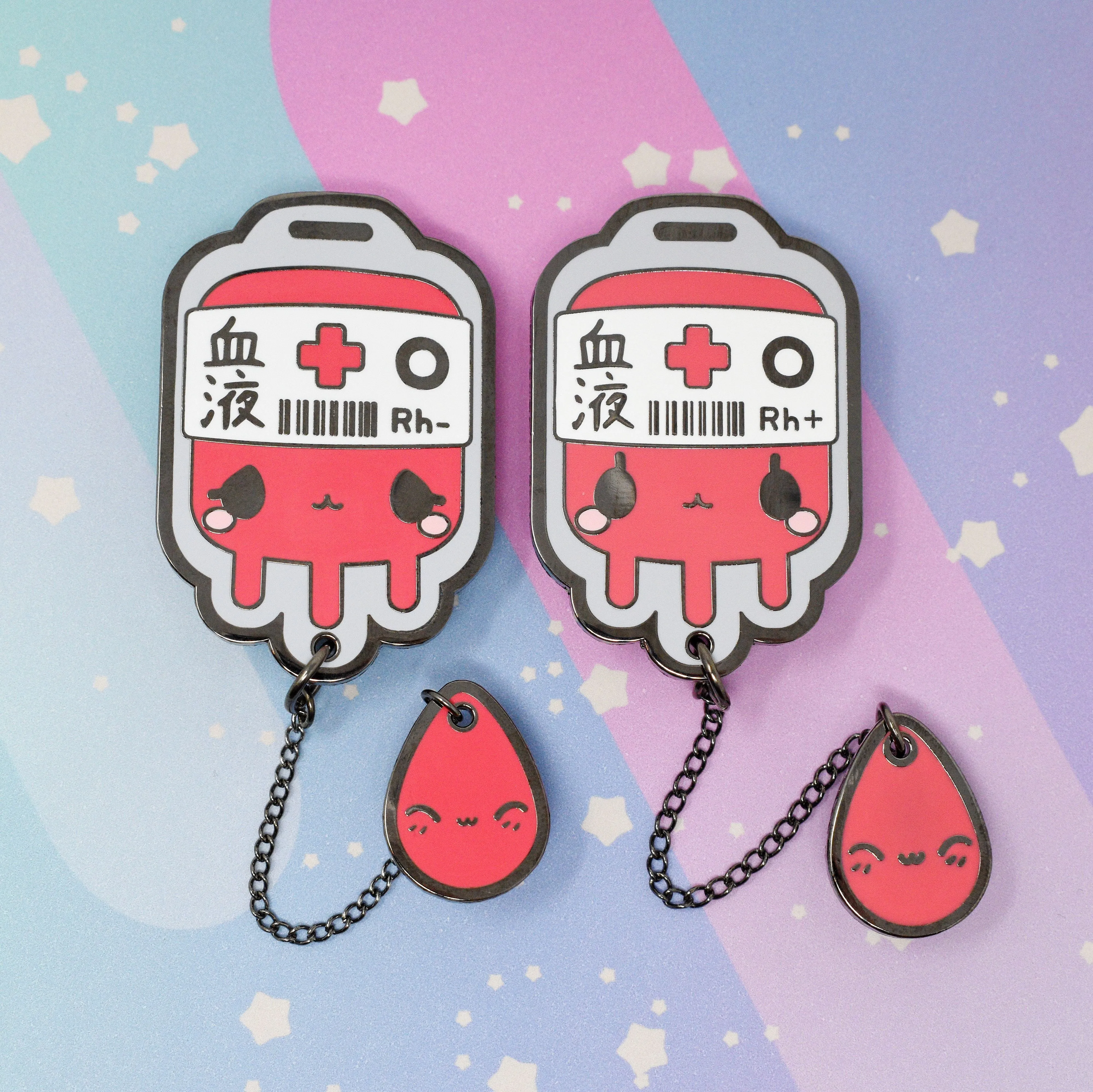 O  Positive Blood Bag -- Hard Enamel Collar Pin -- Kawaii Medical Pins Series