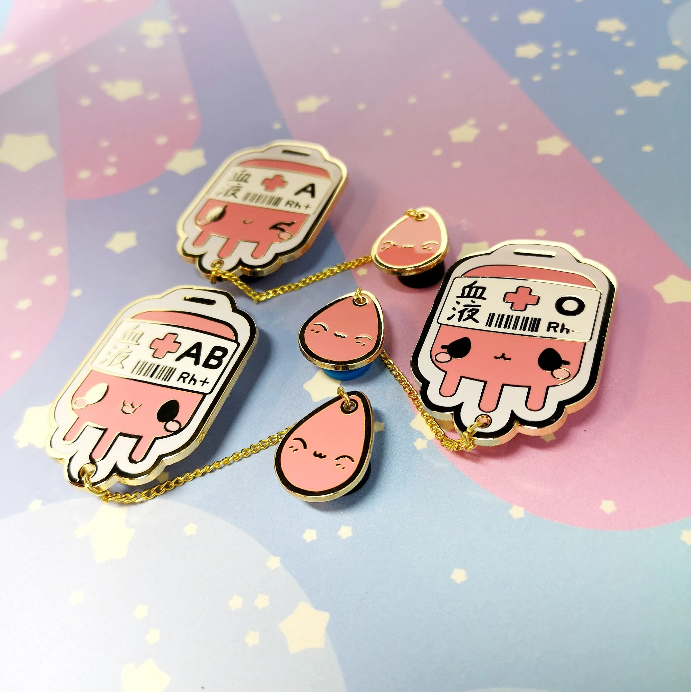 O  Positive Blood Bag -- Hard Enamel Collar Pin -- Kawaii Medical Pins Series