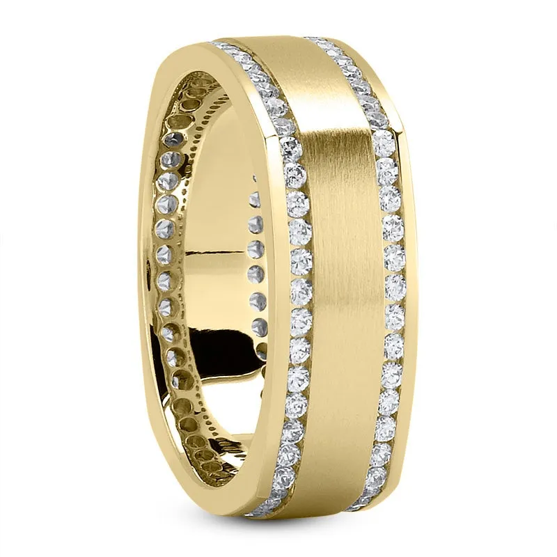 ORION Men's Eternity Diamond Wedding Ring 7MM Square Shank Band Round Cut Channel Set 18K Gold E Color VS1 Clarity By Mike Nekta NYC