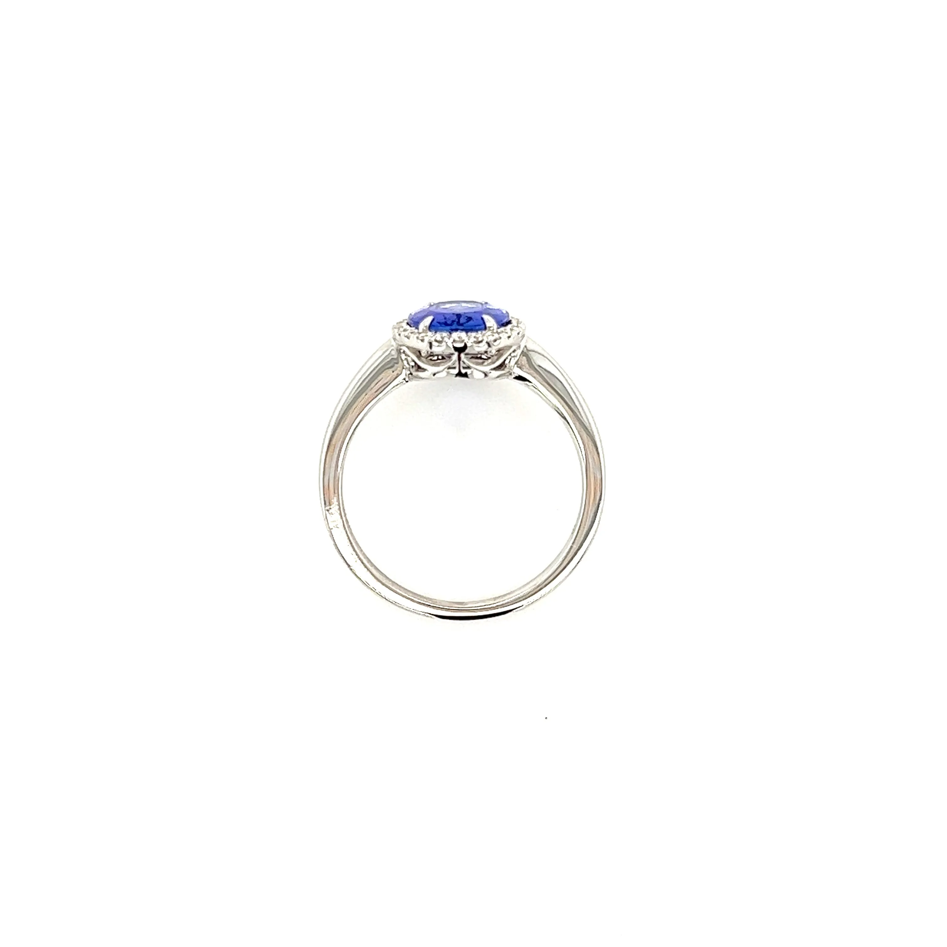 Oval Tanzanite Ring with Diamond Halo in 14K White Gold