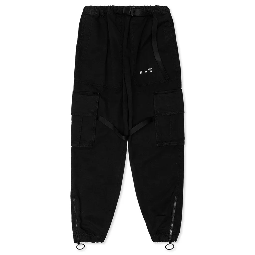 OW Logo Parachute Cargo Pant - Black/White