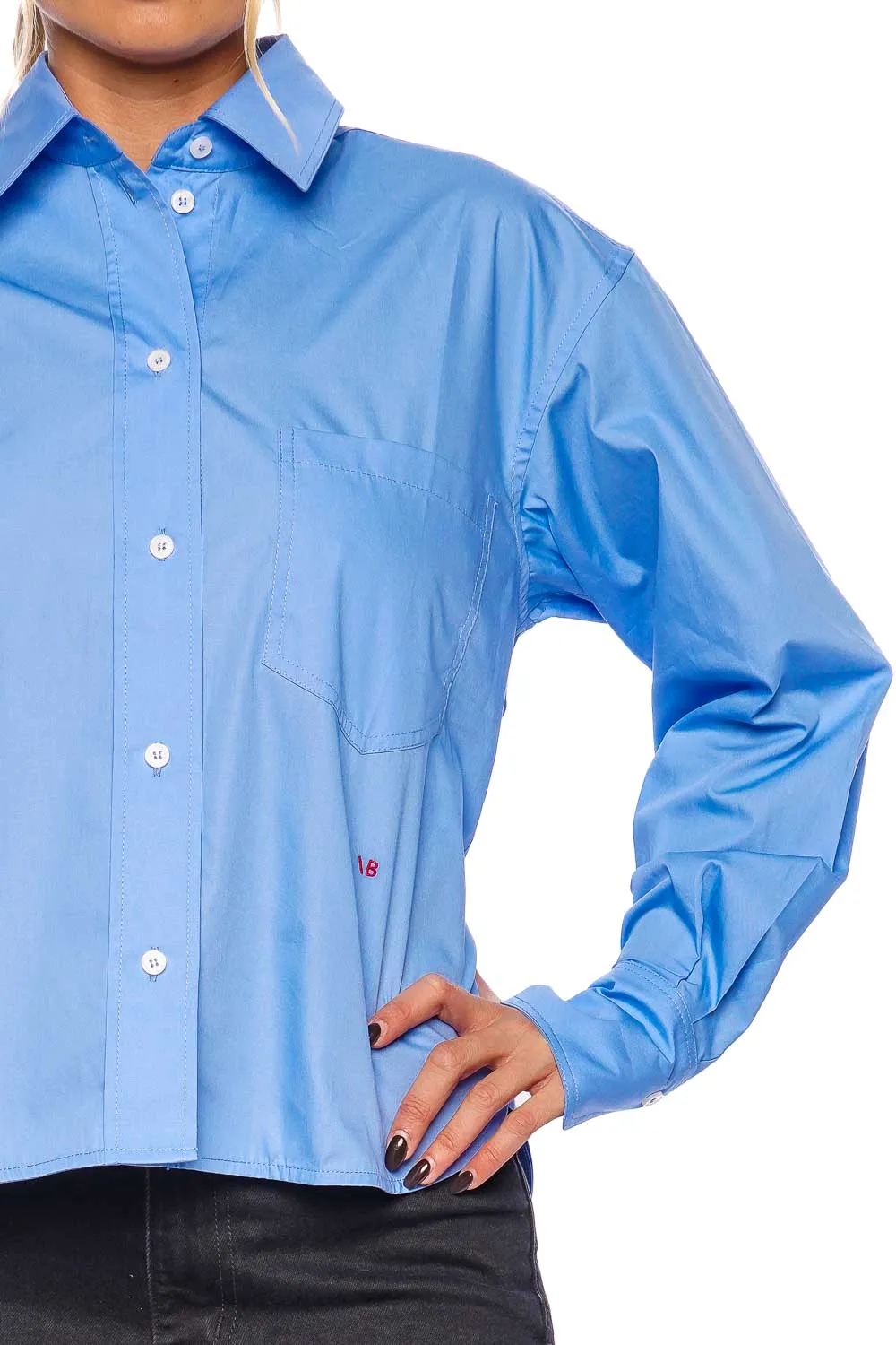 Oxford Blue Cropped Button Down Shirt