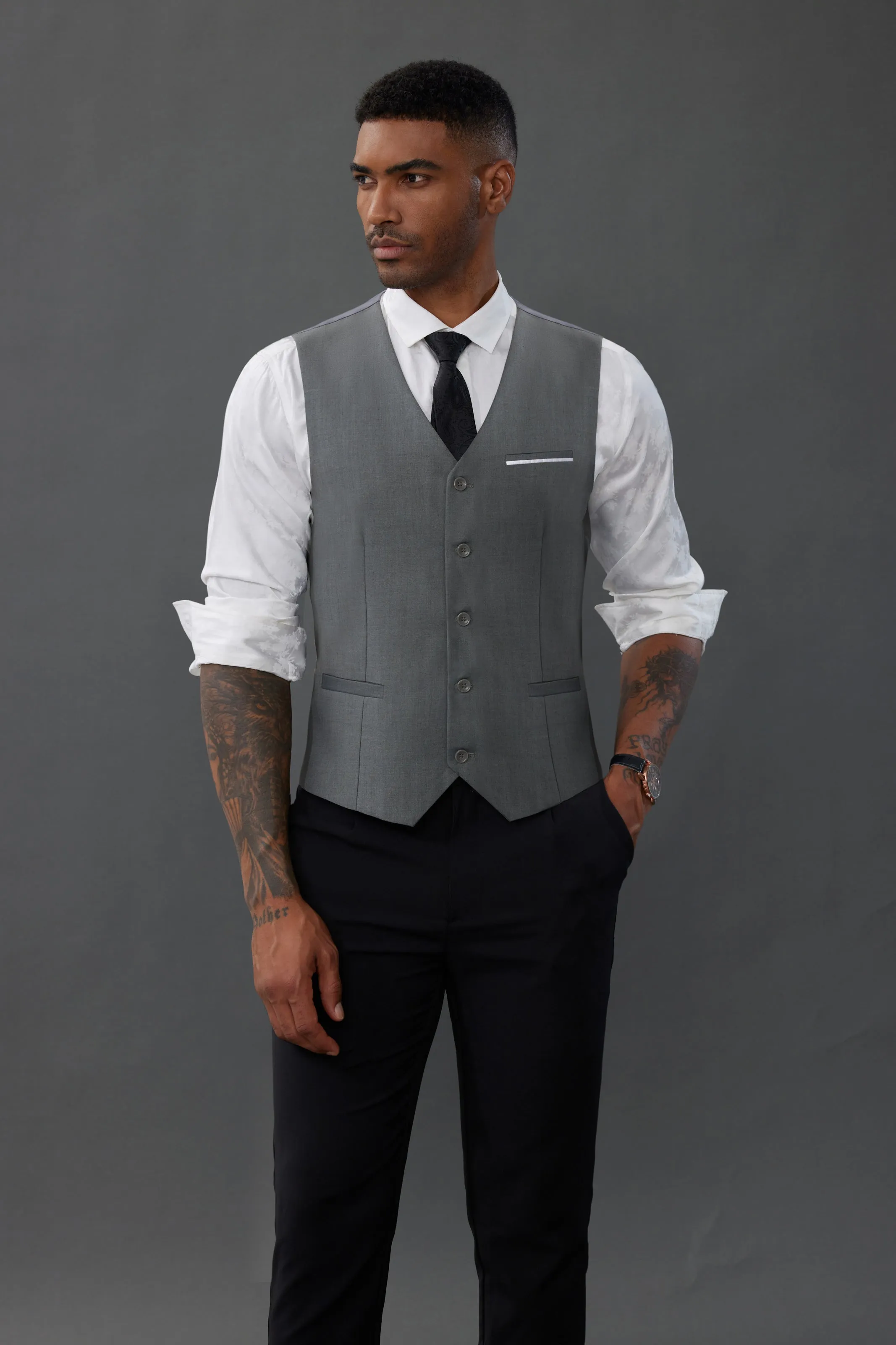 Paul Jones Mens Suit Vest Casual Business Waistcoat Regular Fit Formal Vest