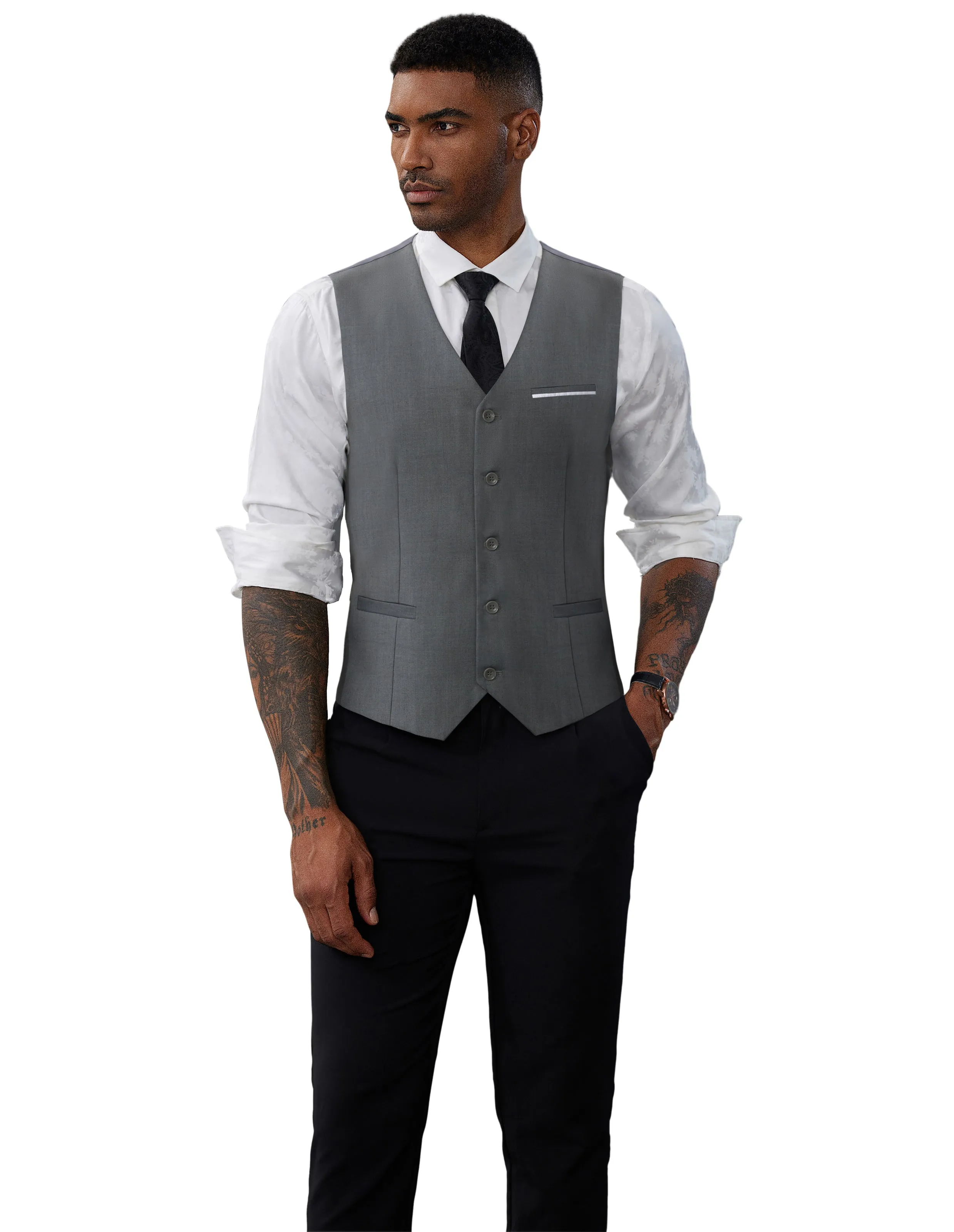 Paul Jones Mens Suit Vest Casual Business Waistcoat Regular Fit Formal Vest