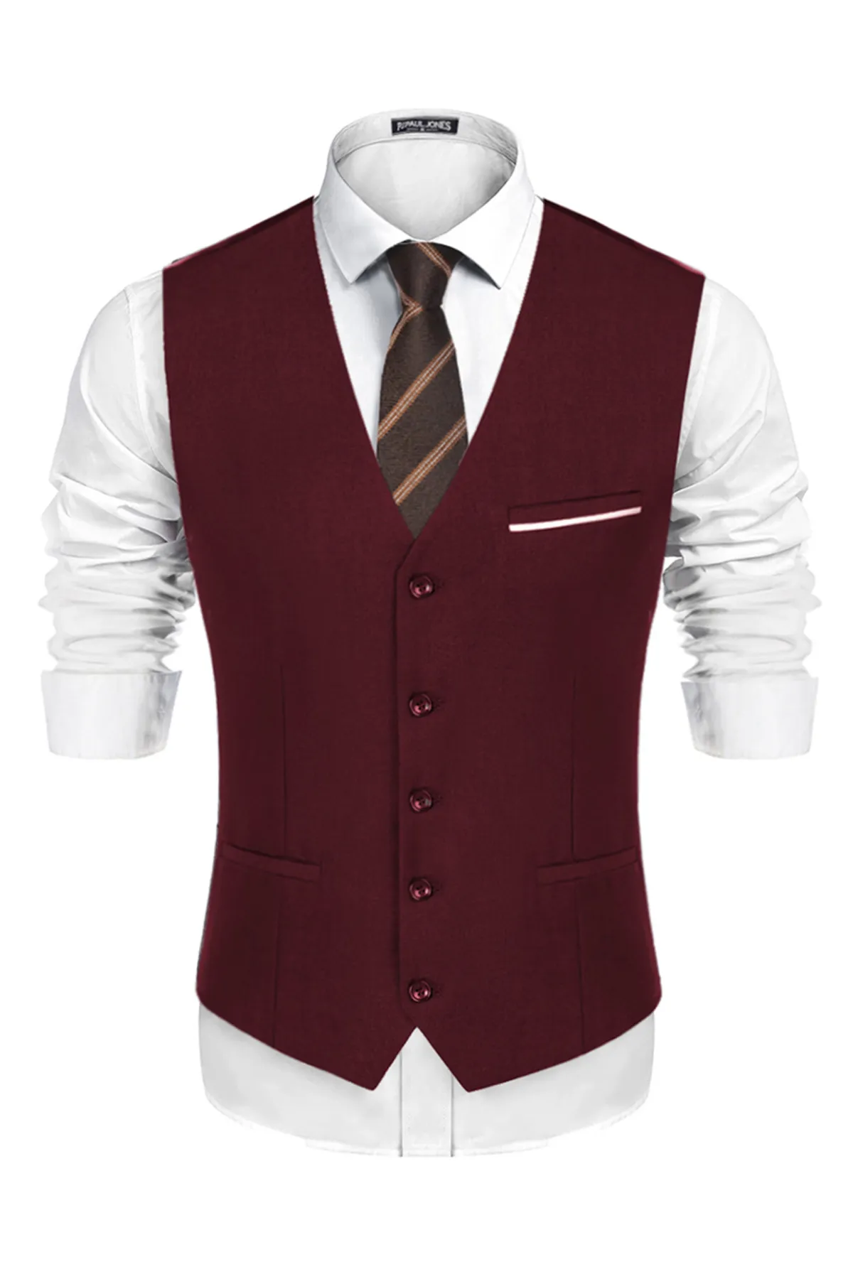 Paul Jones Mens Suit Vest Casual Business Waistcoat Regular Fit Formal Vest