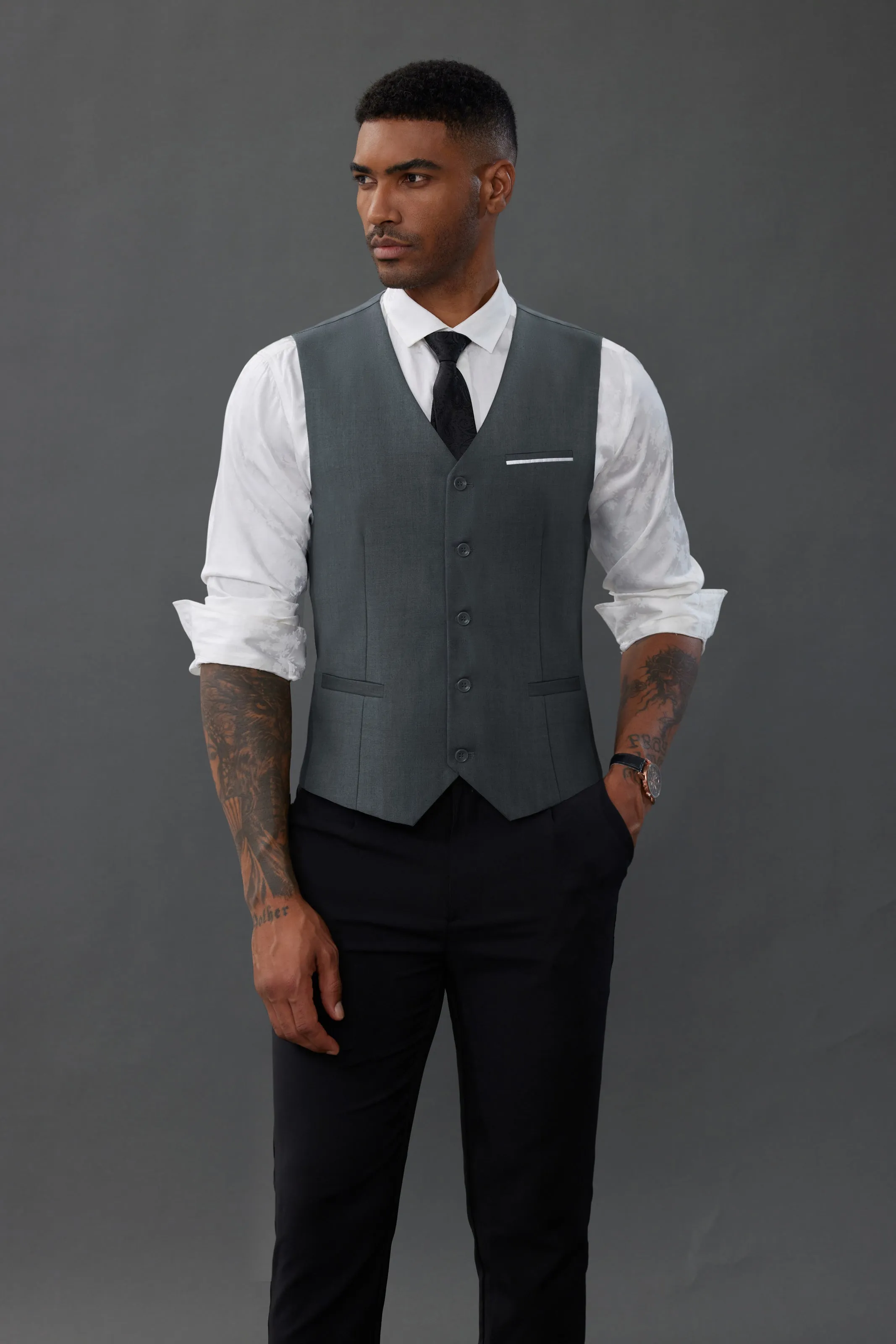 Paul Jones Mens Suit Vest Casual Business Waistcoat Regular Fit Formal Vest