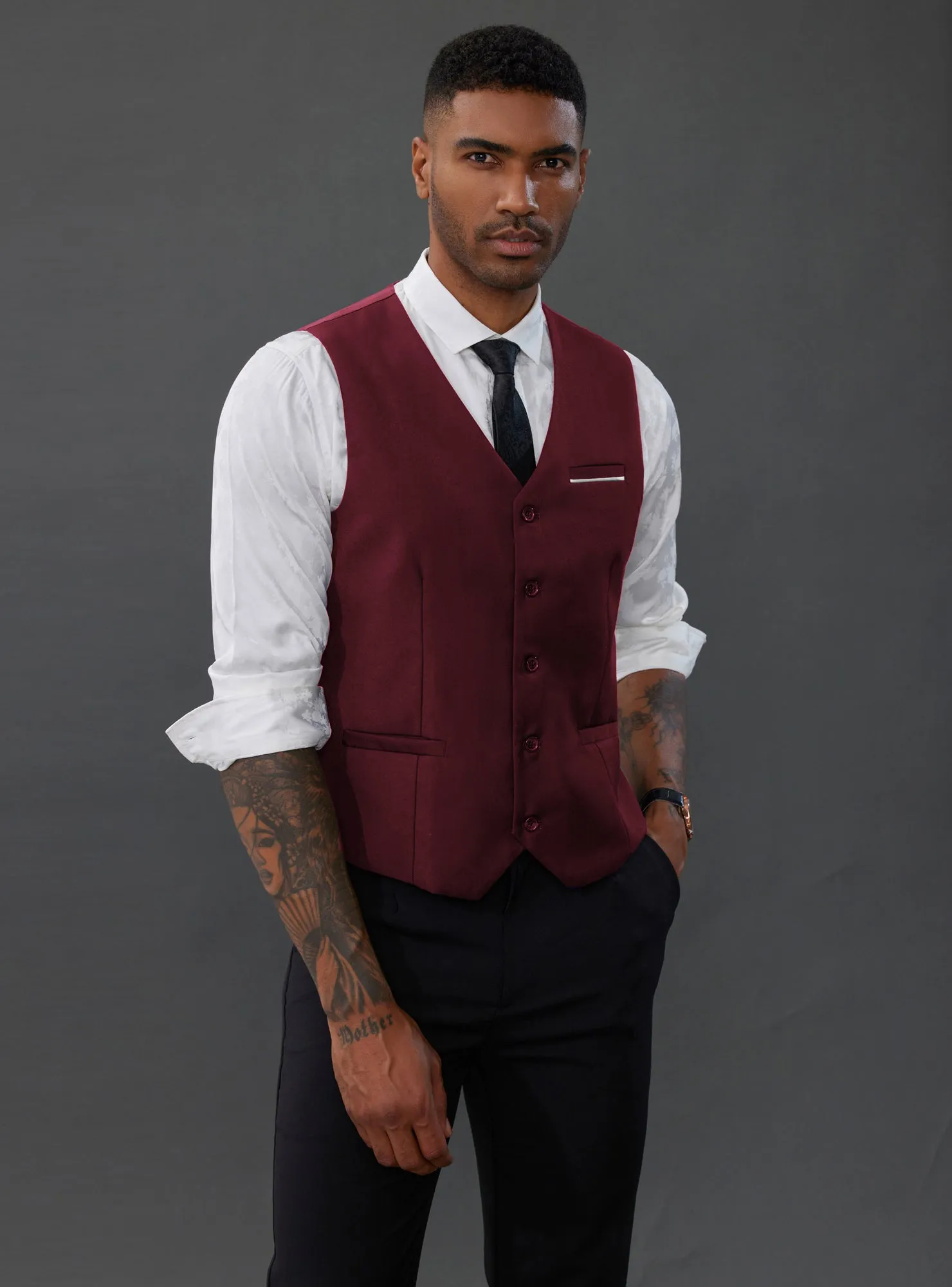 Paul Jones Mens Suit Vest Casual Business Waistcoat Regular Fit Formal Vest