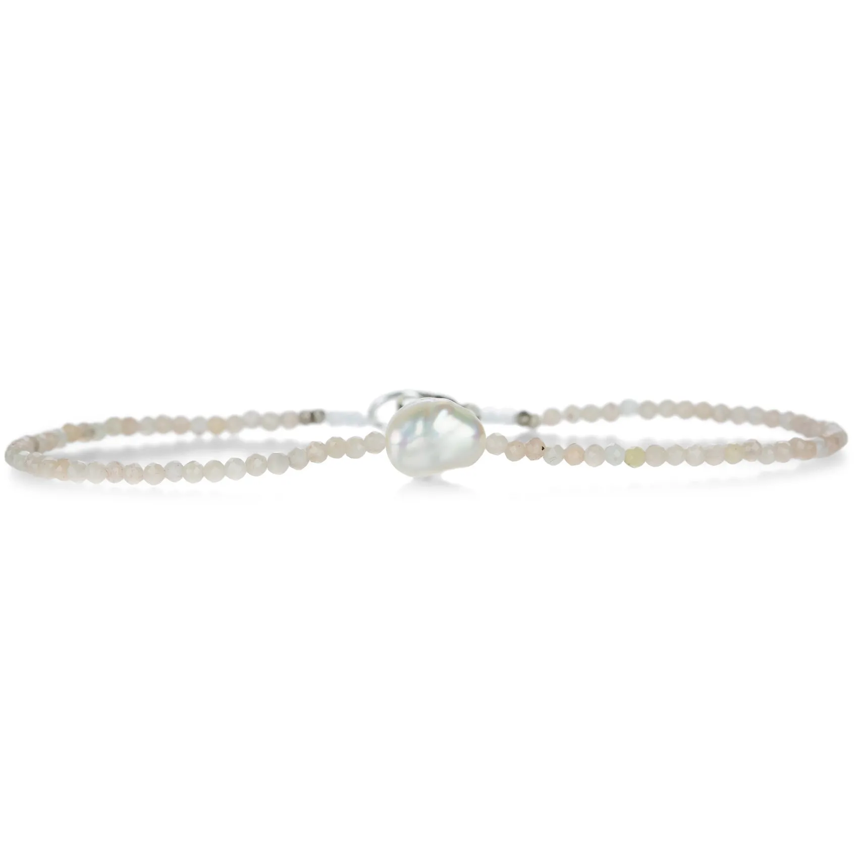 Peach Moonstone With White Pearl Bracelet