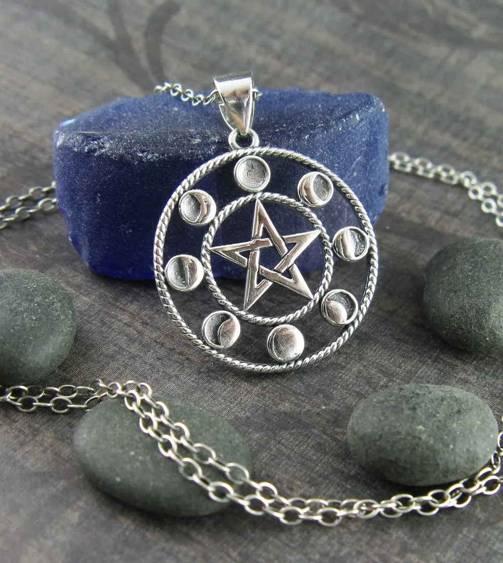 Pentacle With Phases of the Moon Pendant, 7/8