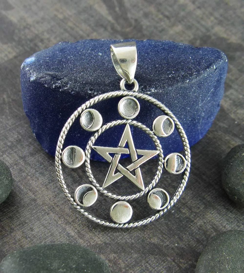 Pentacle With Phases of the Moon Pendant, 7/8