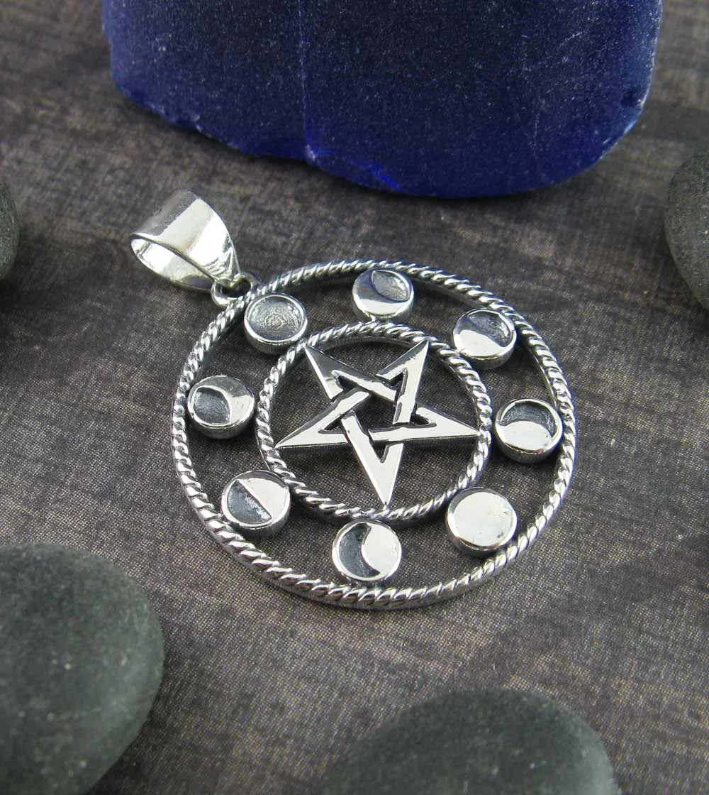 Pentacle With Phases of the Moon Pendant, 7/8