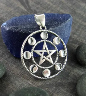 Pentacle With Phases of the Moon Pendant, 7/8